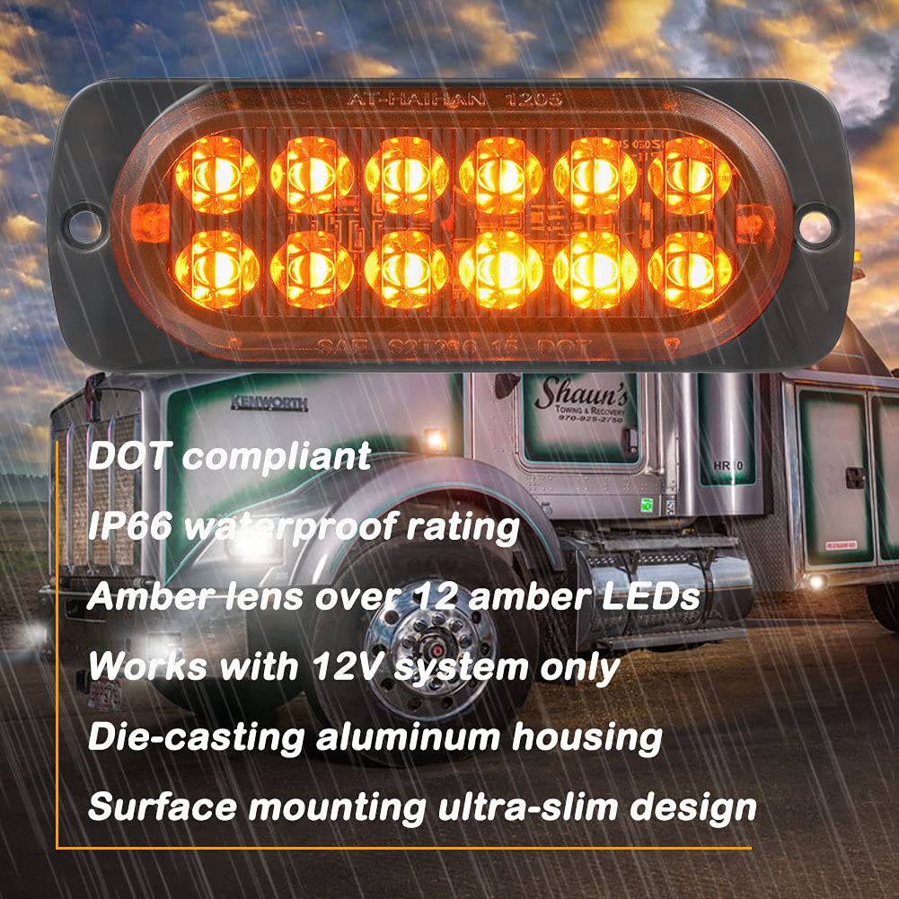 At-Haihan Pack Of 2 Aluminum Housing Amber Led Trailer Turn Signal Brake Parking Side Maker Lights, Dot Compliant Waterproof Surface Mount Lighting For Truck Tractor Jeep Rv