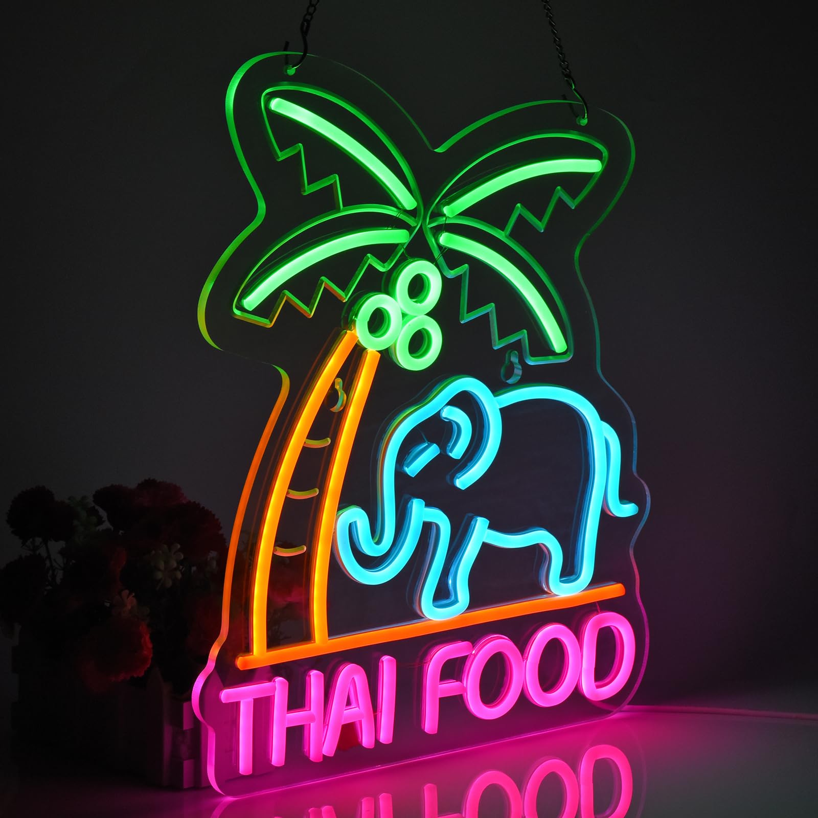 Jomobuty Thai Food Neon Sign For Wall Decor Led Light Up Sign Home Kitchen Thailand Restaurant Business Signage Southeast Asian Food Shop 16.1 X 12.6 Led Art Hanging Decorative Gifts