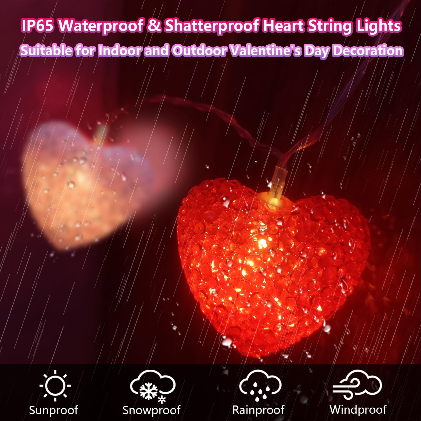 Valentine Lights String Battery Powered 6.8Ft 10 LED Heart String Lights with Remote Timer, Valentines Day Heart Lights for Indo