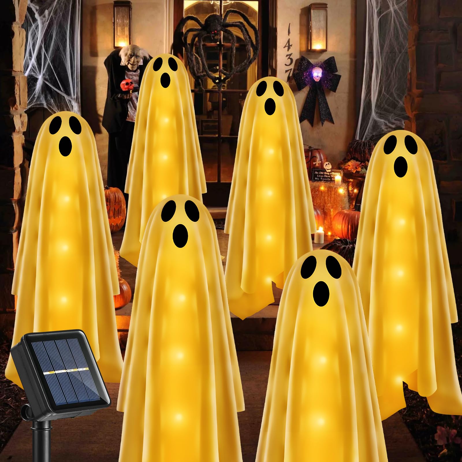 Betrihyes 6PACKS Halloween Decorations Outdoor Solar Ghost Lights,Scary Ghost Decor with Spooky Party Gifts,Solar Halloween Path