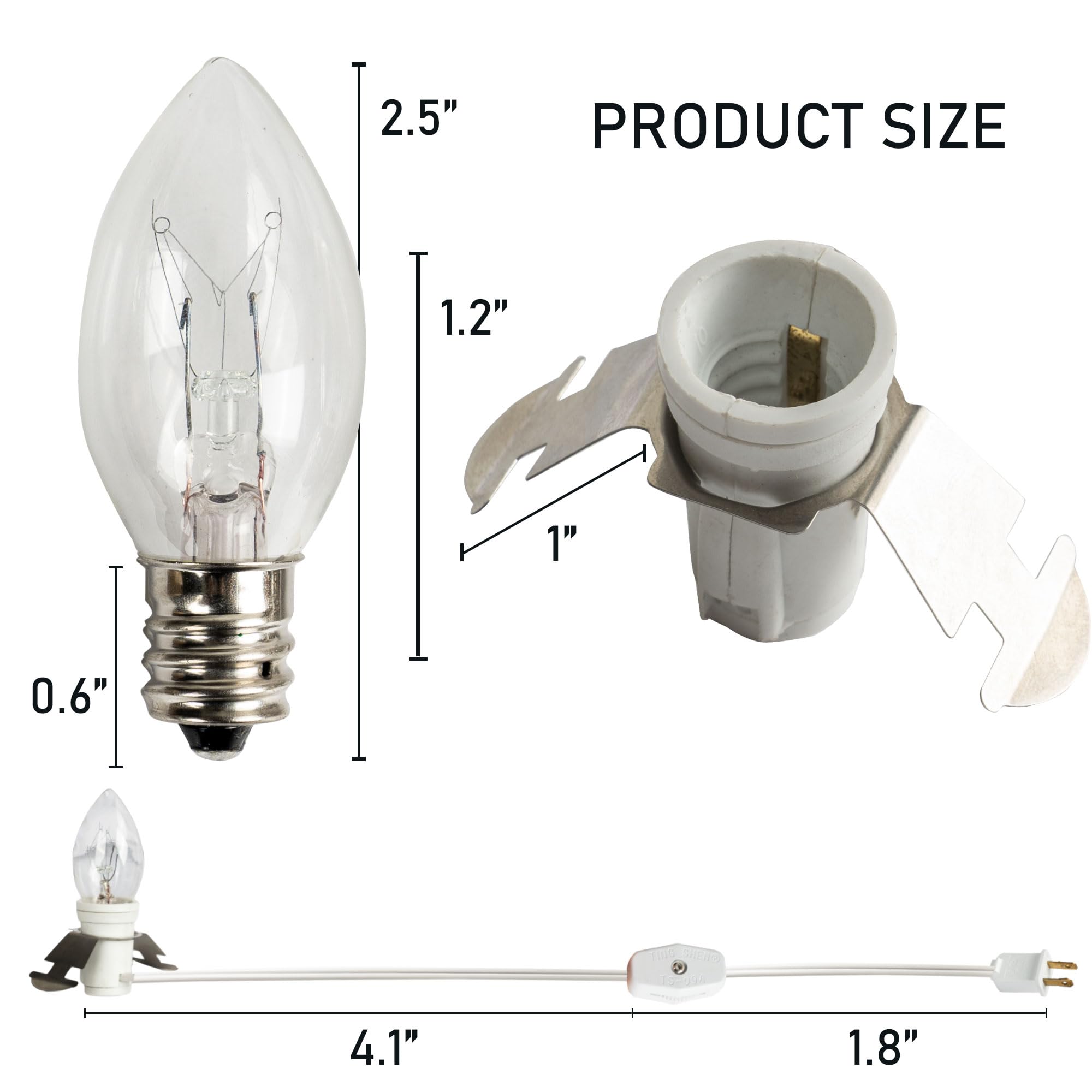 Dazzle Bright C7 Candelabra Light Bulbs 2 Pack 6 FT White Cord with On/Off Switch Warm White Incandescent Model 31001A-09