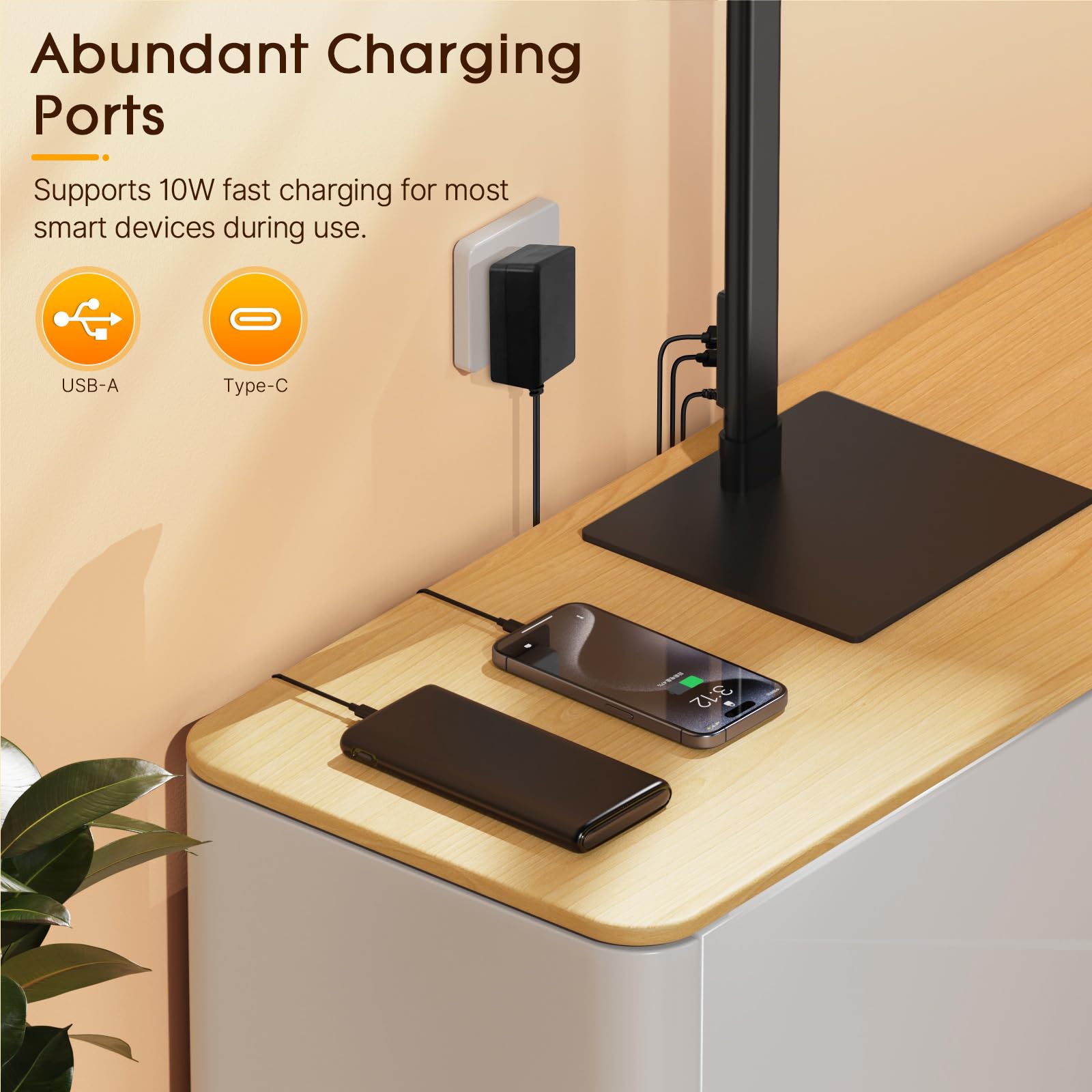 Syrinx Desk Lamp With Base, Eye-Caring Desk Lamps For Home Office With Gesture Sensor Switch, Dual Screen Computer Monitor Led Desk Light, 24W 25 Lightings Bright Table Lamp With Usb Charging Port