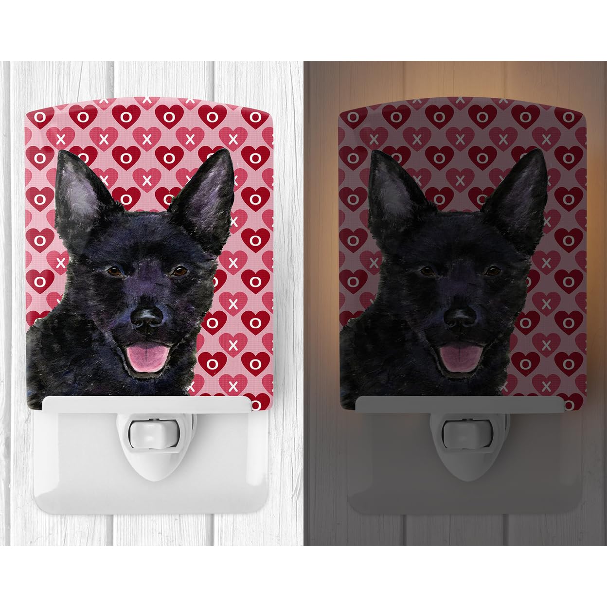 Carolines Treasures Ceramic Night Light, Australian Kelpie Hearts, UL-Certified, 6x4x3in, Multicolor, Model SS4498CNL
