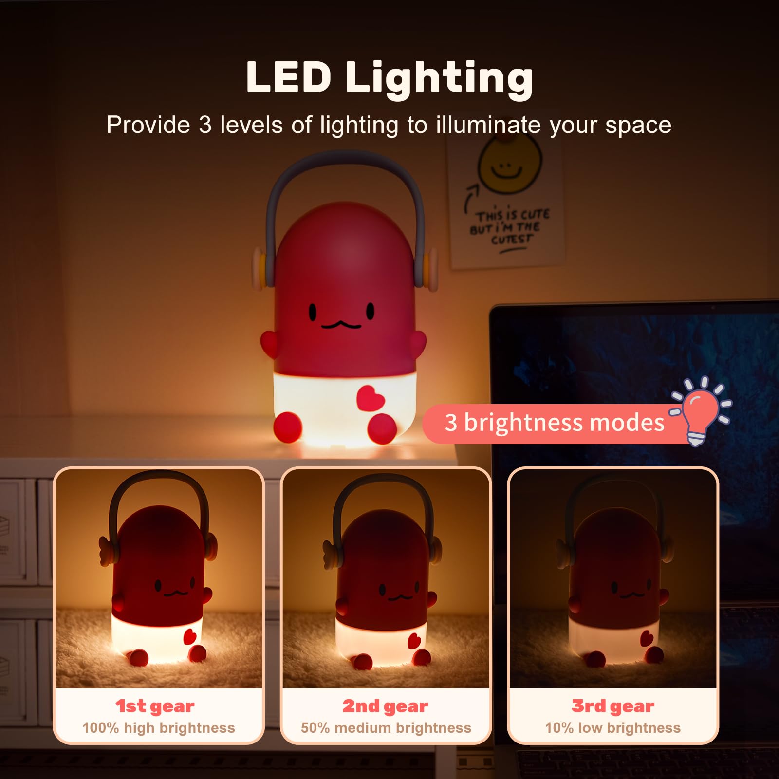 ICARER FAMILY Night Light, Rechargeable LED Lamp for Kids, Red, Model: Night Light, Perfect for Bedrooms and Gifts