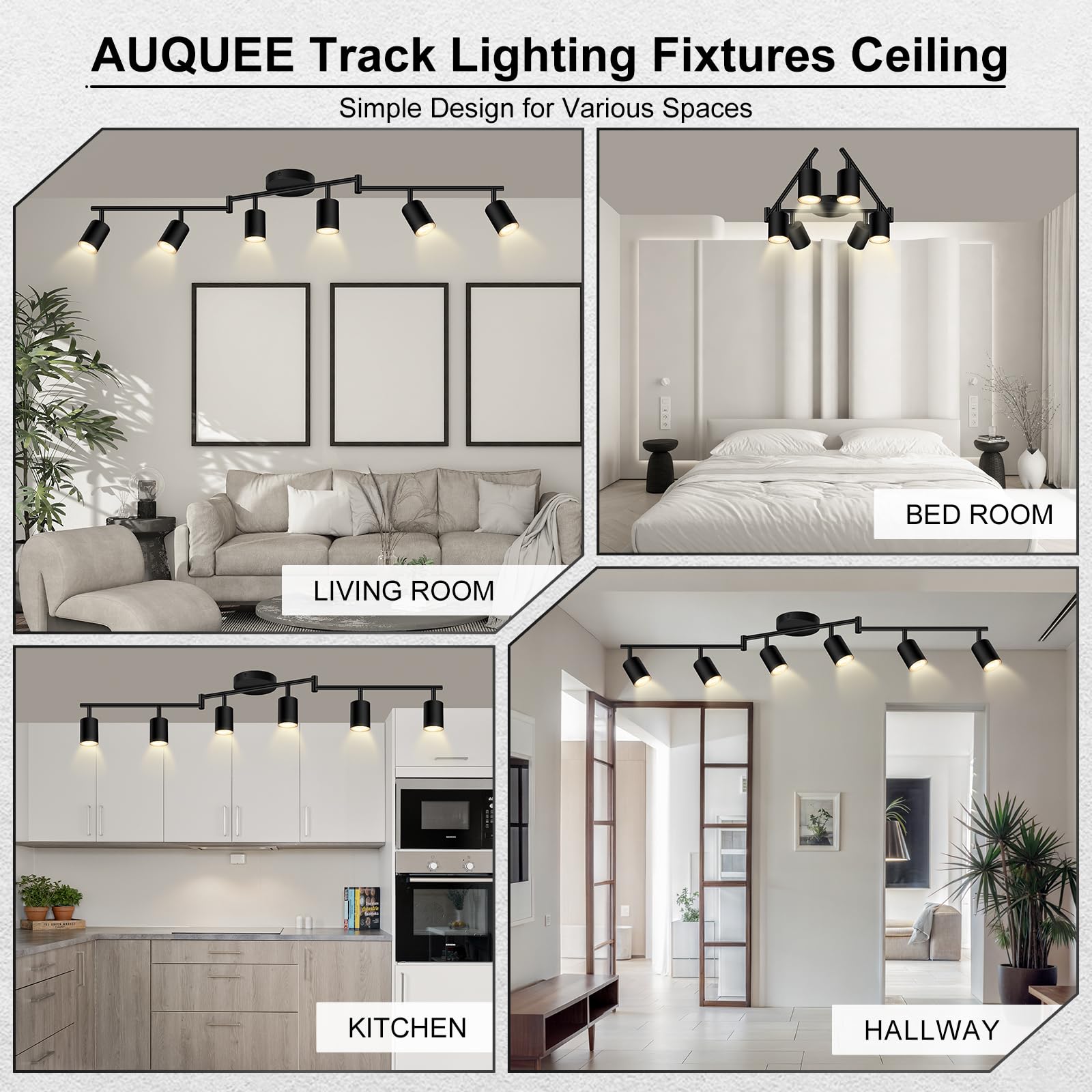 Auquee 6 Light Track Lighting Fixtures Ceiling  Matte Black Kichen Track Lighting Fixtures With Rotatable Light Heads  Foldable Lamp Arms  Modern Led Track Lights For Kitchen/Hallway  No Gu10 Bulb