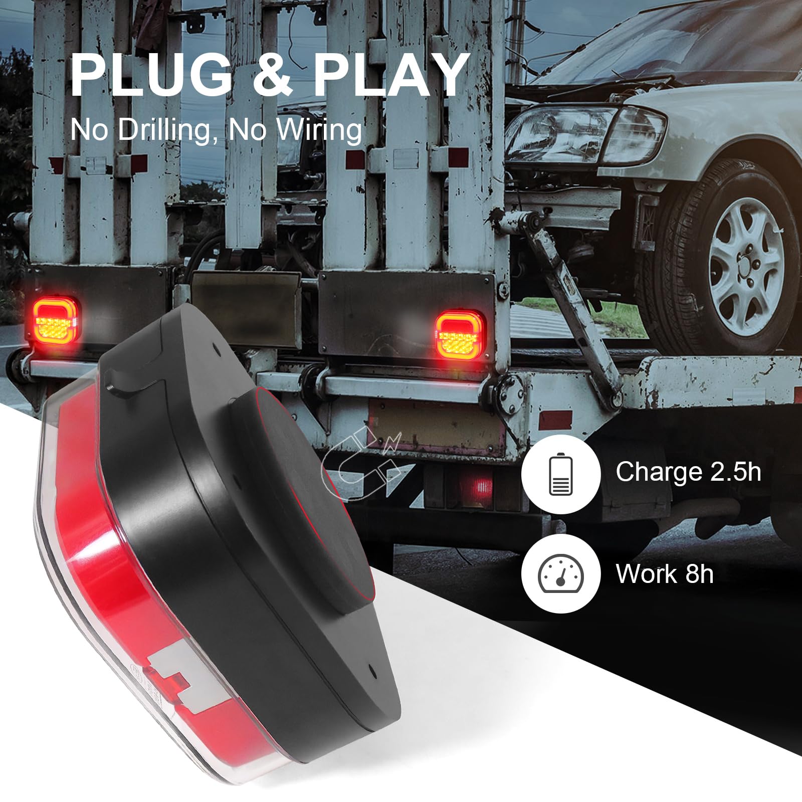 NEONLG Wireless Trailer Lights Magnetic, USB-C Rechargeable LED Tail Light Kit for Tow Trailer, Portable Turn Signals Taillight