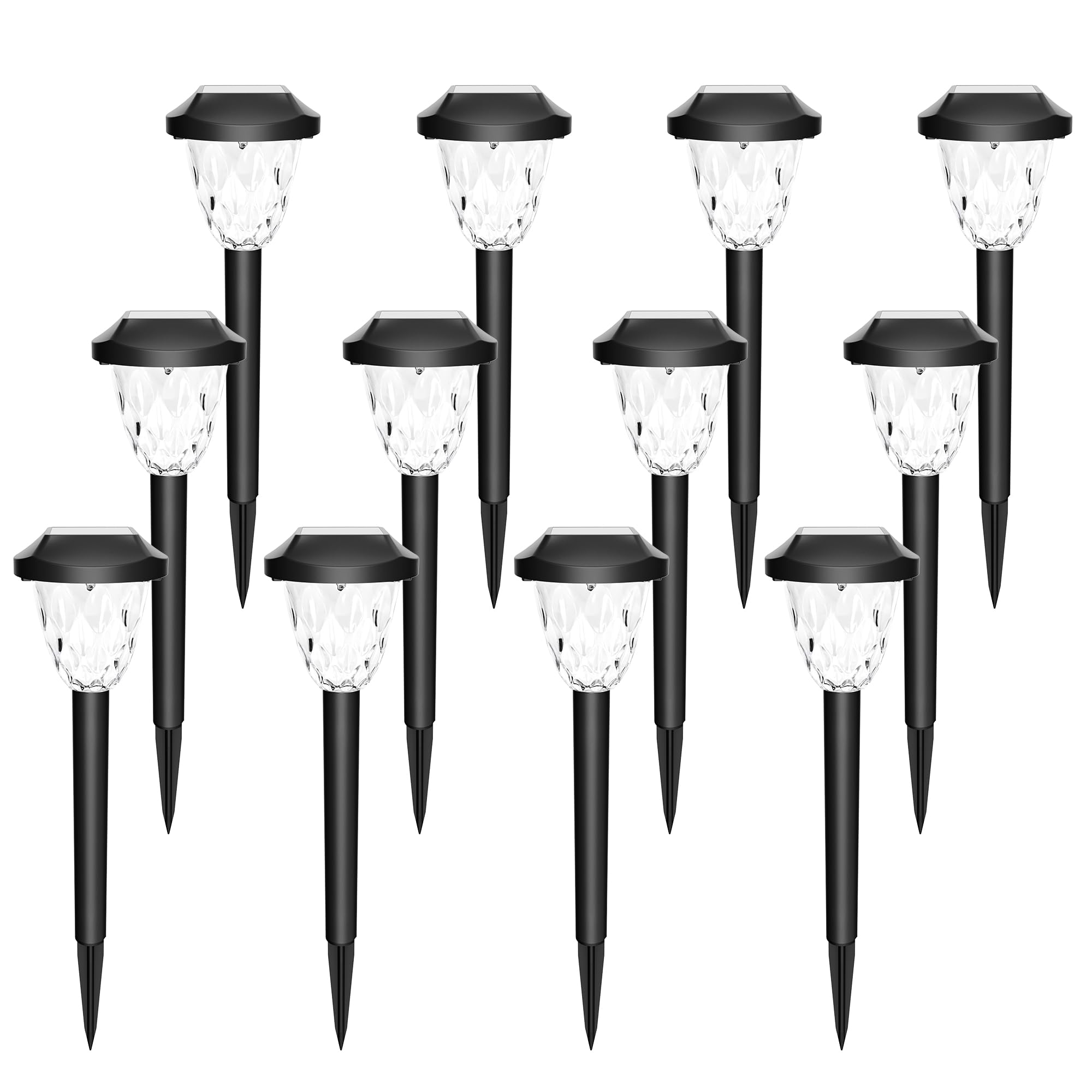GIGALUMI 12 Pack Solar Lights Outdoor, Solar Pathway Lights with Great Pattern, Waterproof Auto On/Off Light for Outside Yard Ga