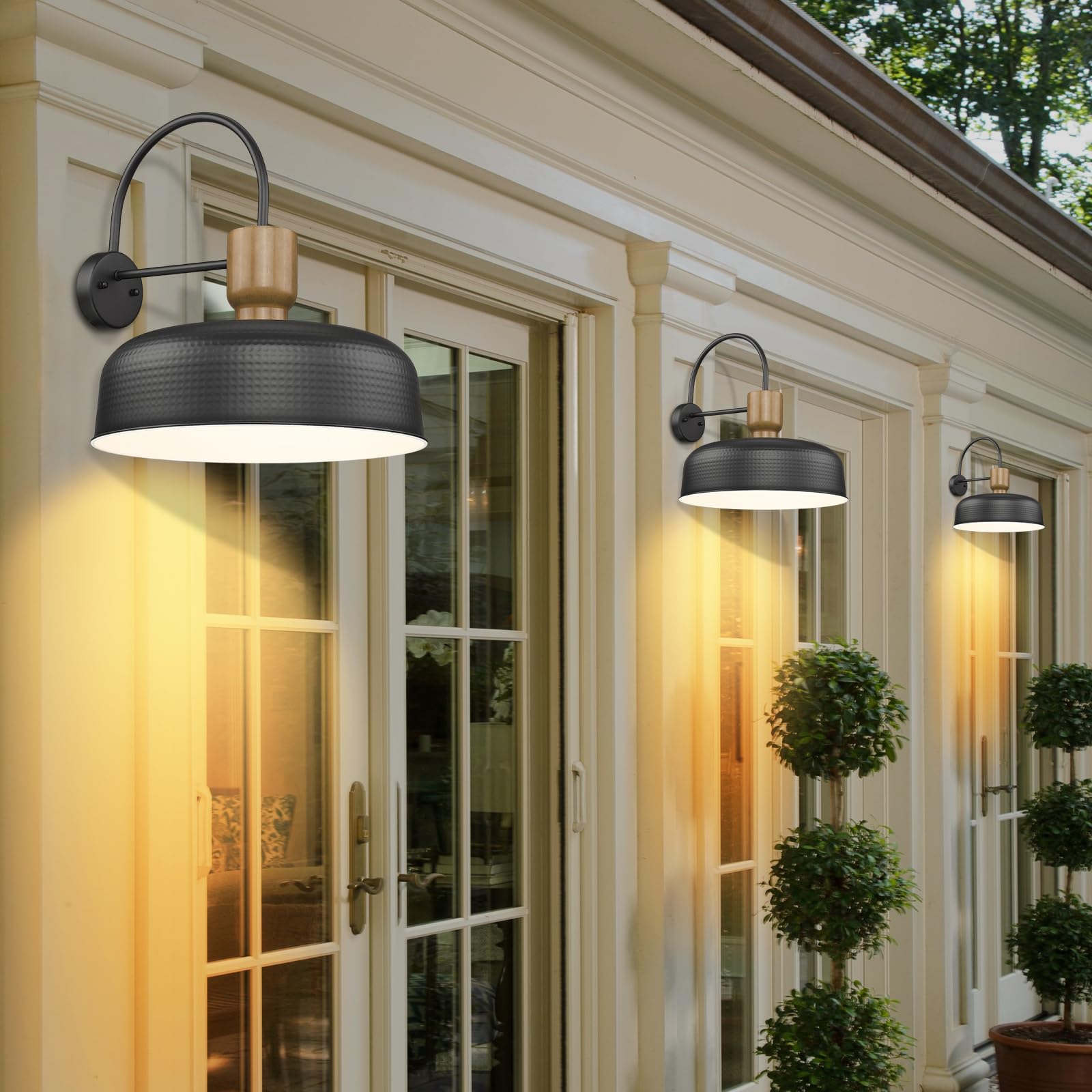 Luminzone Gooseneck Barn Light - Vintage Black Metal Wall Lantern, Large 18'', Model 7G3B-L BK, Farmhouse Exterior Fixture