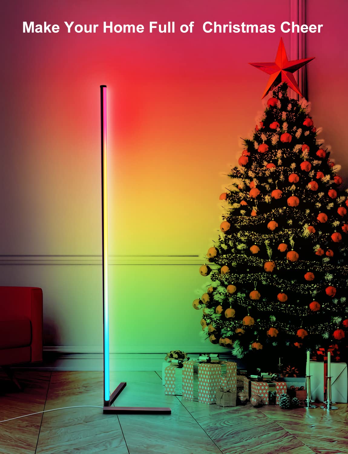 LanSuper 65" Color Changing LED Corner Floor Lamp, Aluminum, Music Sync, Remote & App Control, RGB Mood Lighting for Living Room & Gaming Room