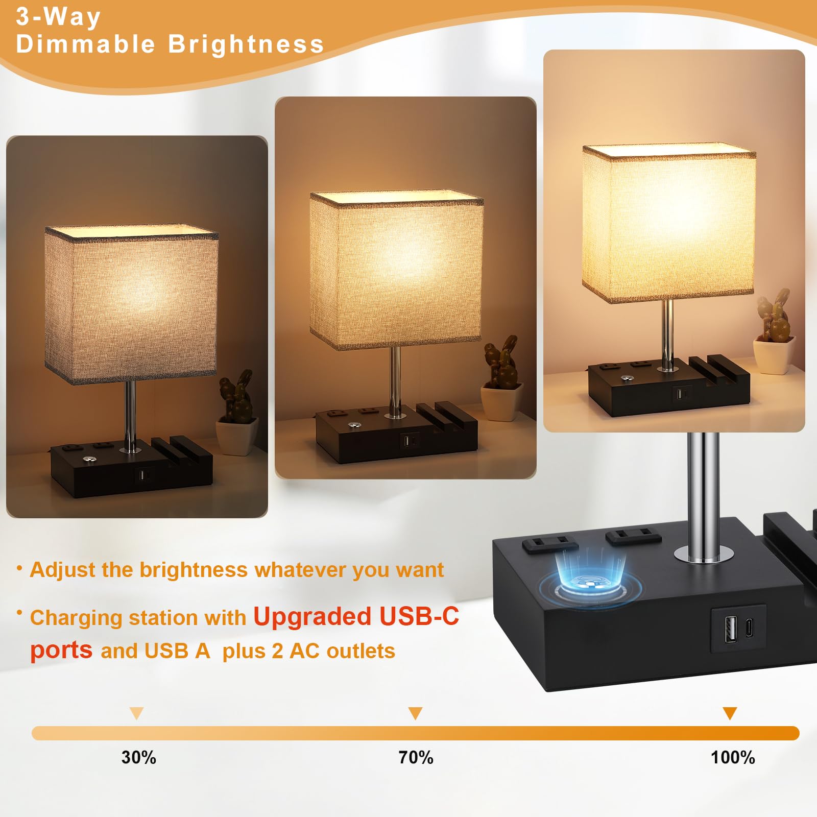 Kakanuo Nightstand Lamp For Bedroom With Dual Usb Ports, Grey Touch Control Bedside Table Lamp With Charging Outlets And Phone S