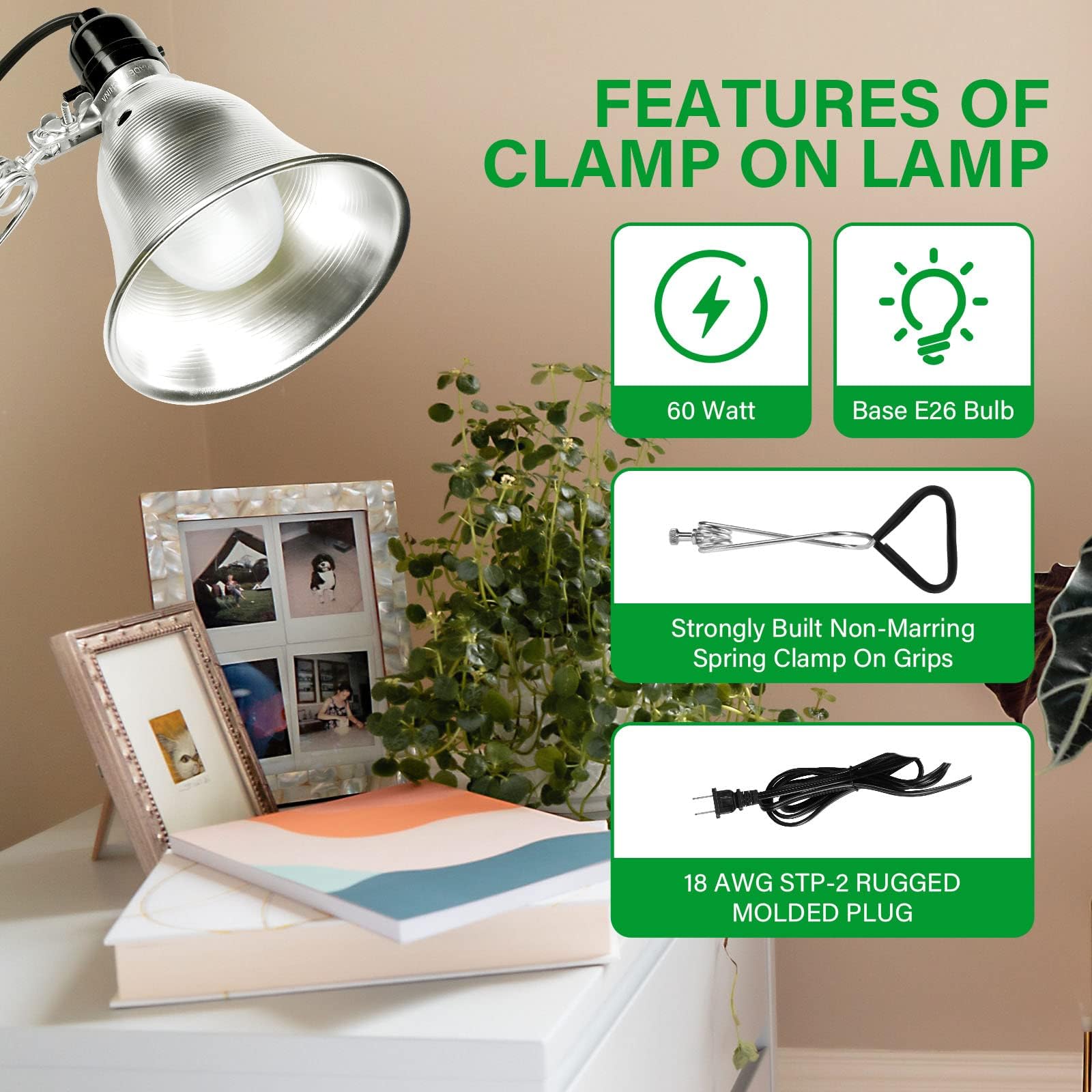 Simple Deluxe Clamp Lamp Light Socket With 5.5 Inch Aluminum Reflector, Suit For Max 60 Watt Lamp (No Bulb Included) With 18/2-G