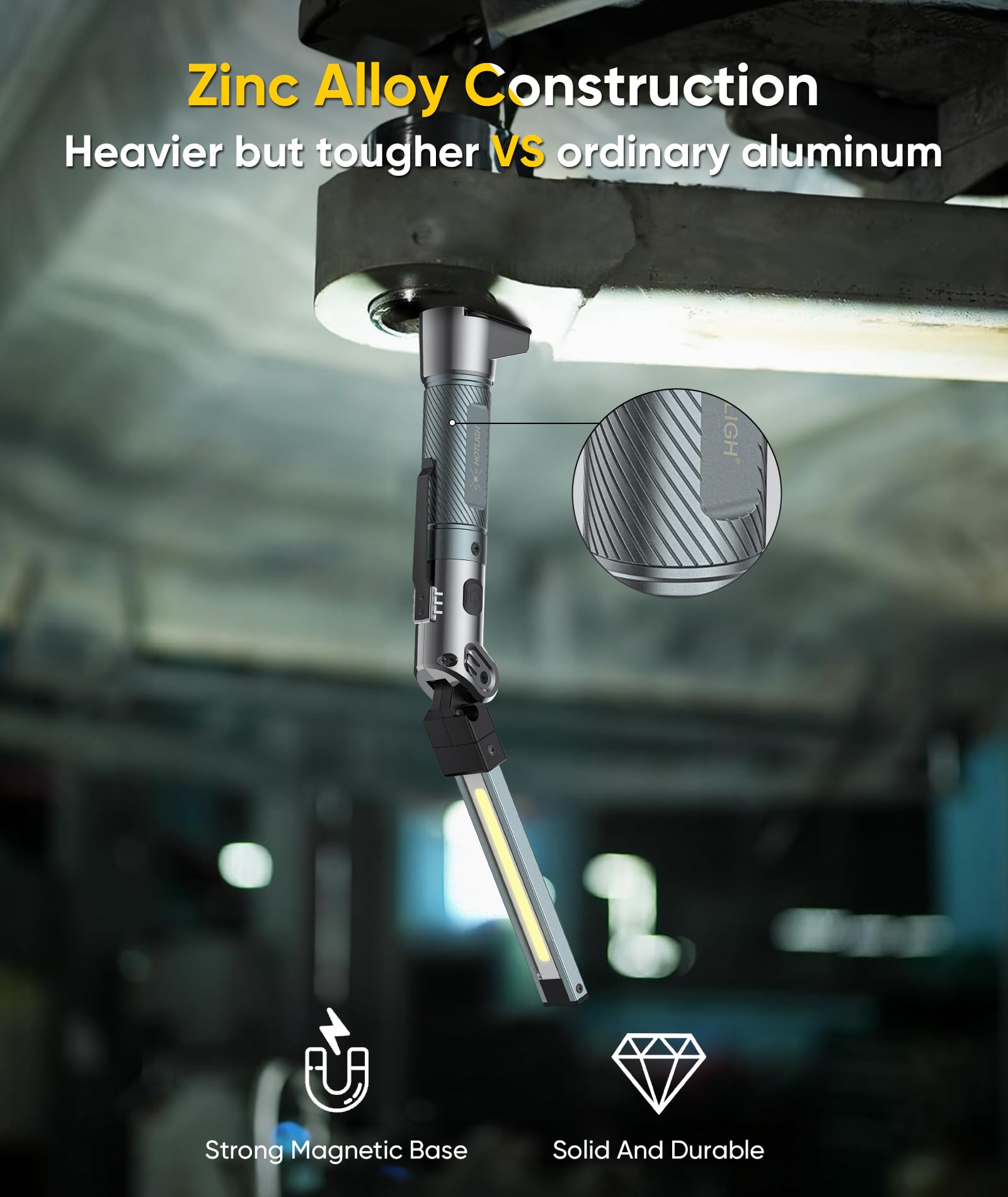 Hotligh Magnetic Work Light - 4000Mah Rechargeable Work Light With Hook Design  1200 Lumens Mechanic Light  3 Lighting Modes Magnetic Flashlight For Repairing?Emergency