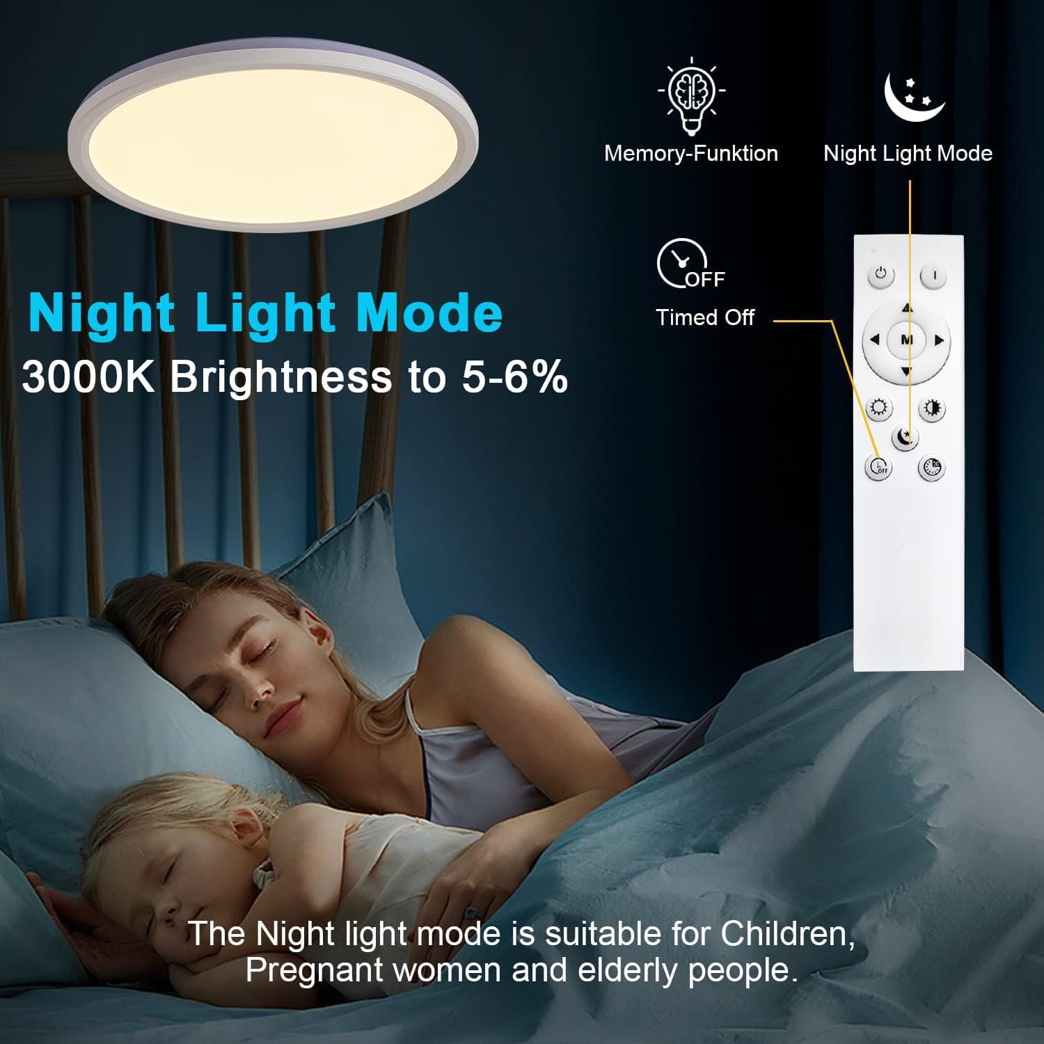 Createstar Flush Mount Ceiling Led, 12 Inch 30W Lighting Fixture, Upgrade Modern Simple Remote Control 3000K-4500K-6000K Dimmabl