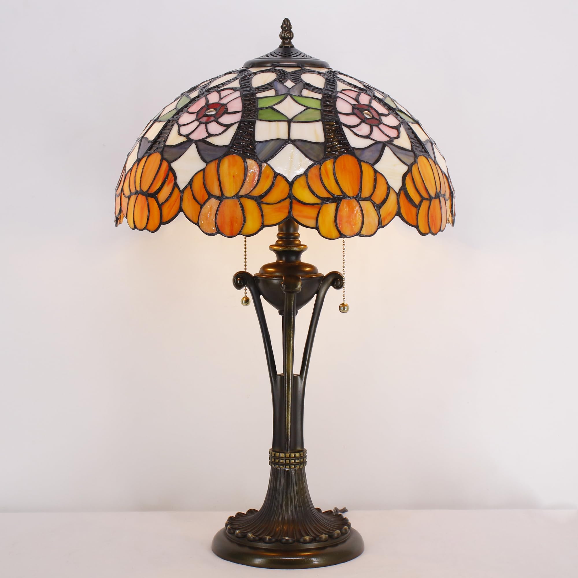 L-Juicwe Tiffany Table Lamp 24 Inch Orange Flower Stained Glass Desk Lamp Reading Light for Bedroom Living Room Bedside Nightsta