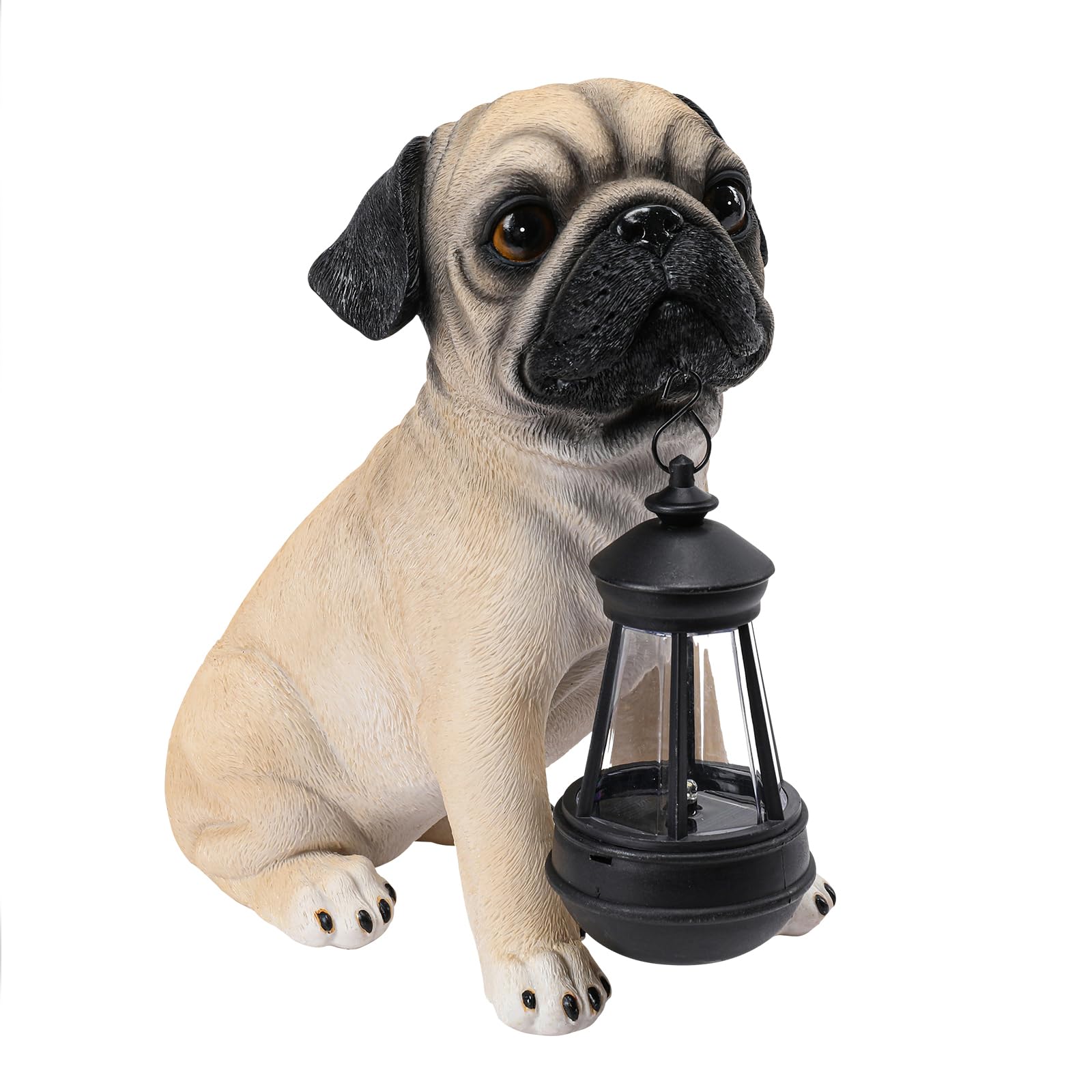 Afirst Solar Dog Garden Statue with Solar Lantern Outdoor Garden Pug Statues Figurines Lights Decorations for Patio Balcony Yard
