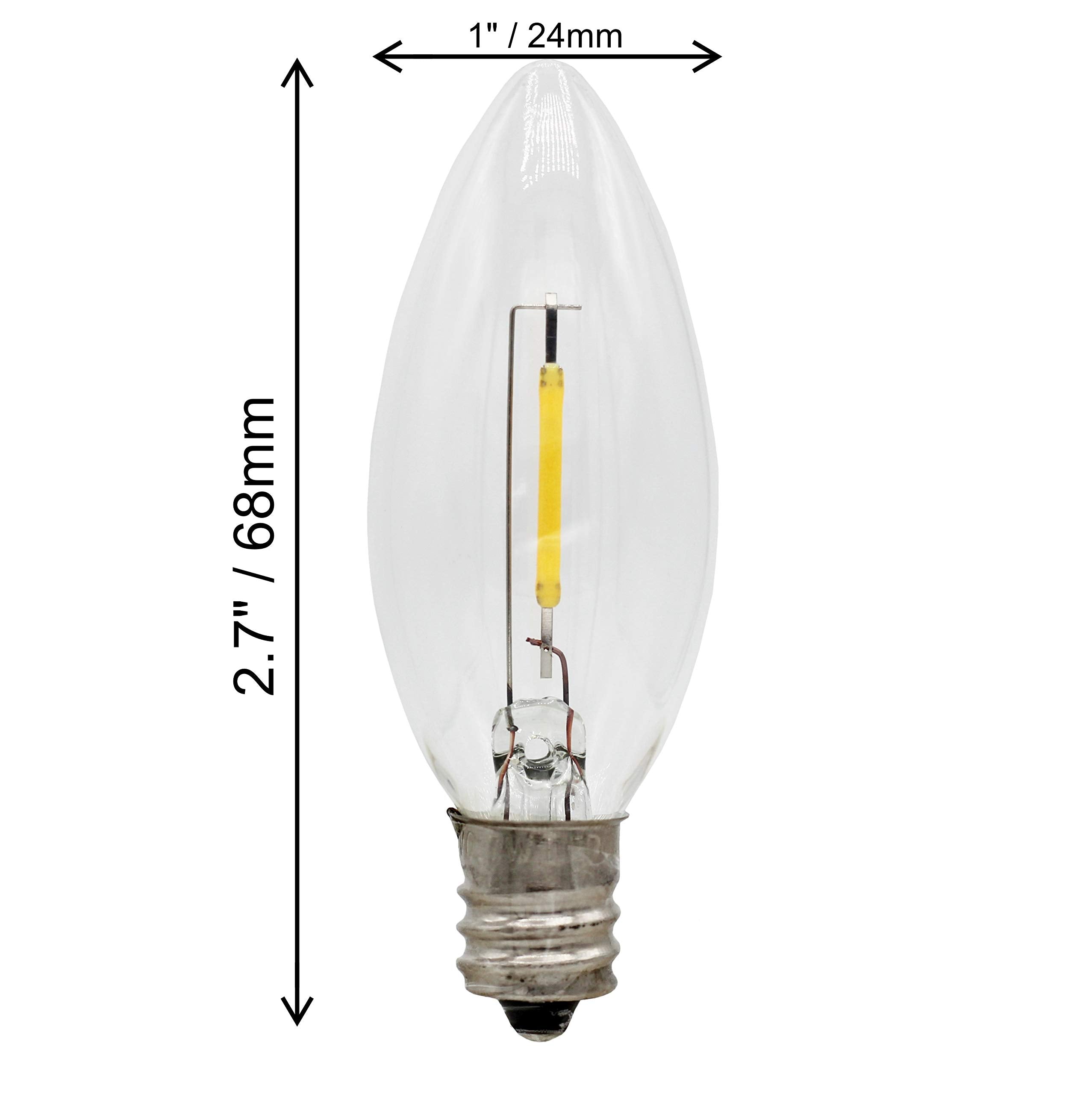 Creative Hobbies LED Replacement Light Bulbs, E12 Candelabra, 7 Watt Equivalent, Clear White, Model 18341, Steady Burning (12 Pack)