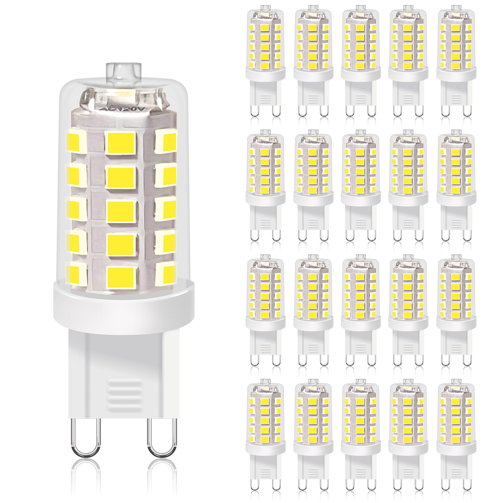 BUBO G9 LED Bulb 5000K Daylight 430 Lumens  3W Equivalent 40W T4 G9 Halogen Replacement  360Beam Angle 120V Non-Dimmable No-Flicker G9 Light Bulbs for Crystal Chandelier Lighting  20 Pack
