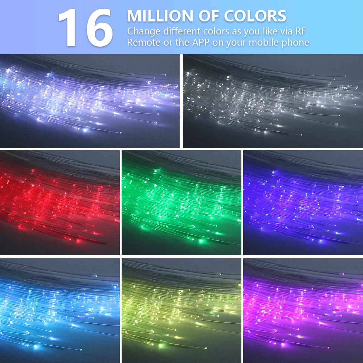 WEBUPAR Starlight Headliner Kit - RGBW Fiber Optic Lights, 550 pcs, 0.03in x 13.1ft, Bluetooth App & Remote Control, Black,