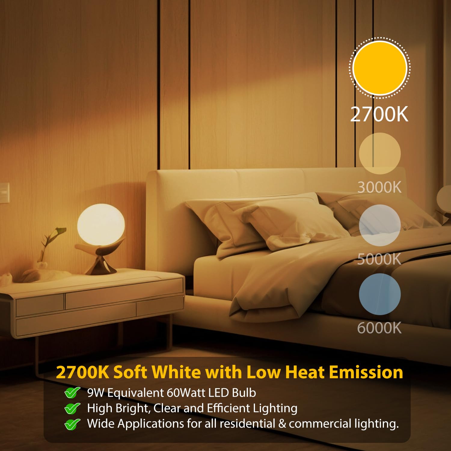 dalattin A19 LED Light Bulbs 9W, 800 LM, Non-Dimmable, Soft White 2700K, 10 Counts, UL Listed