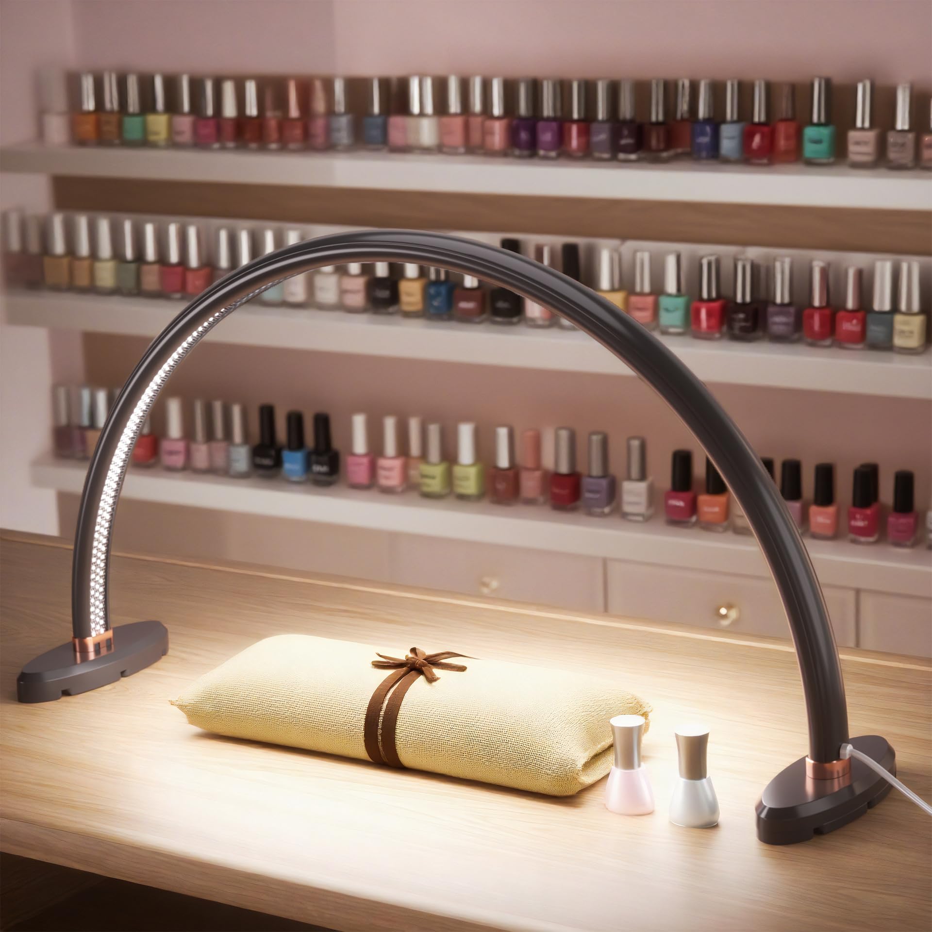 welltell Half Moon Light for Nail Desk,LED Nail Desk Lamp, 3 Color Temperatures Adjustable,Half Moon Desk Lamp is The Perfect Ch