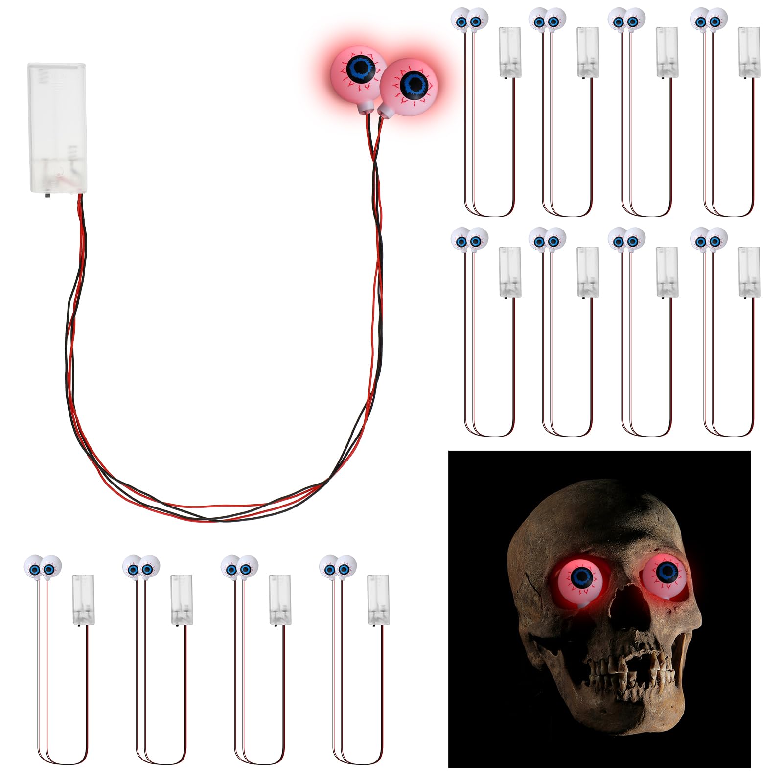 Xuhal 12 Pcs Halloween Led Glowing Eyeball Light For Mask Costume Skull Skeleton 24  Battery Not Include (Red)