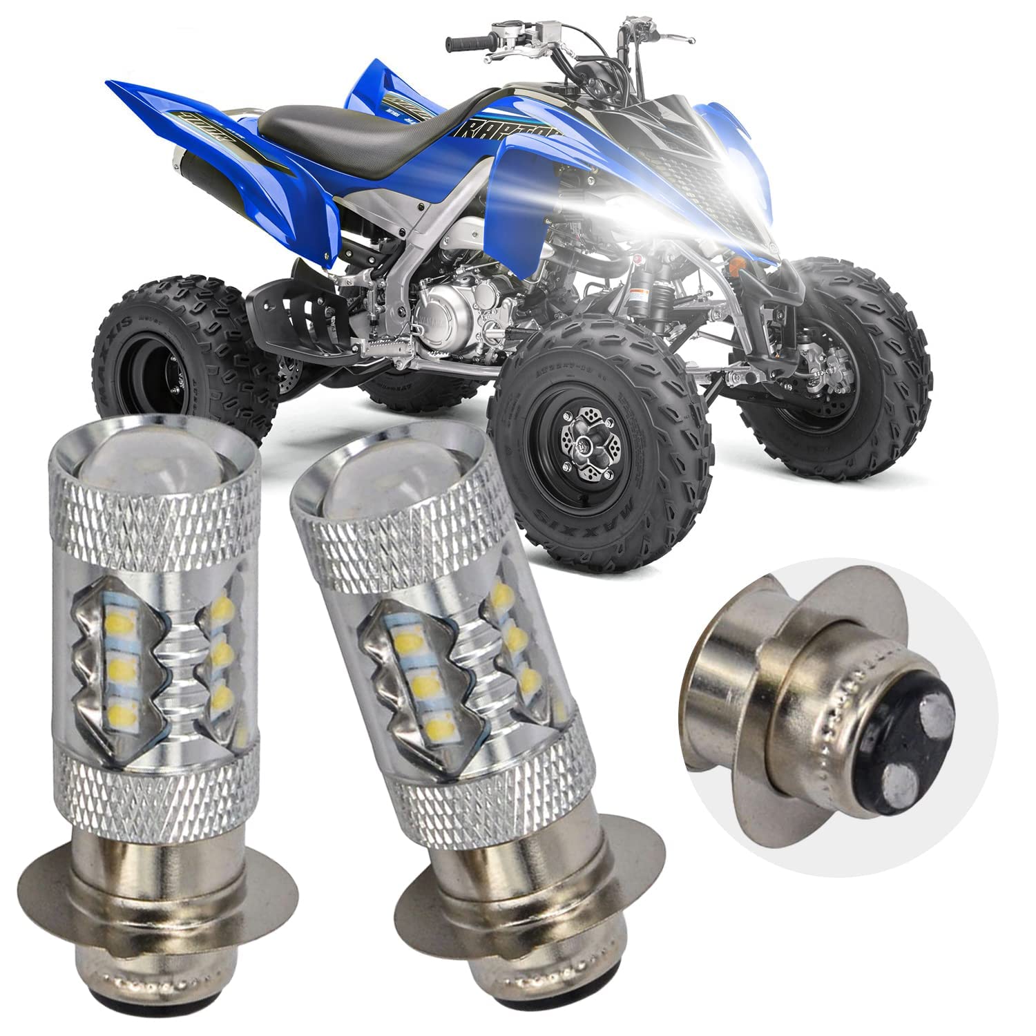 Ustpo 2Pcs 80W Super White Led Bulbs For Atvs Yfm350 400 450 660 700 Raptor Blaster 200 350