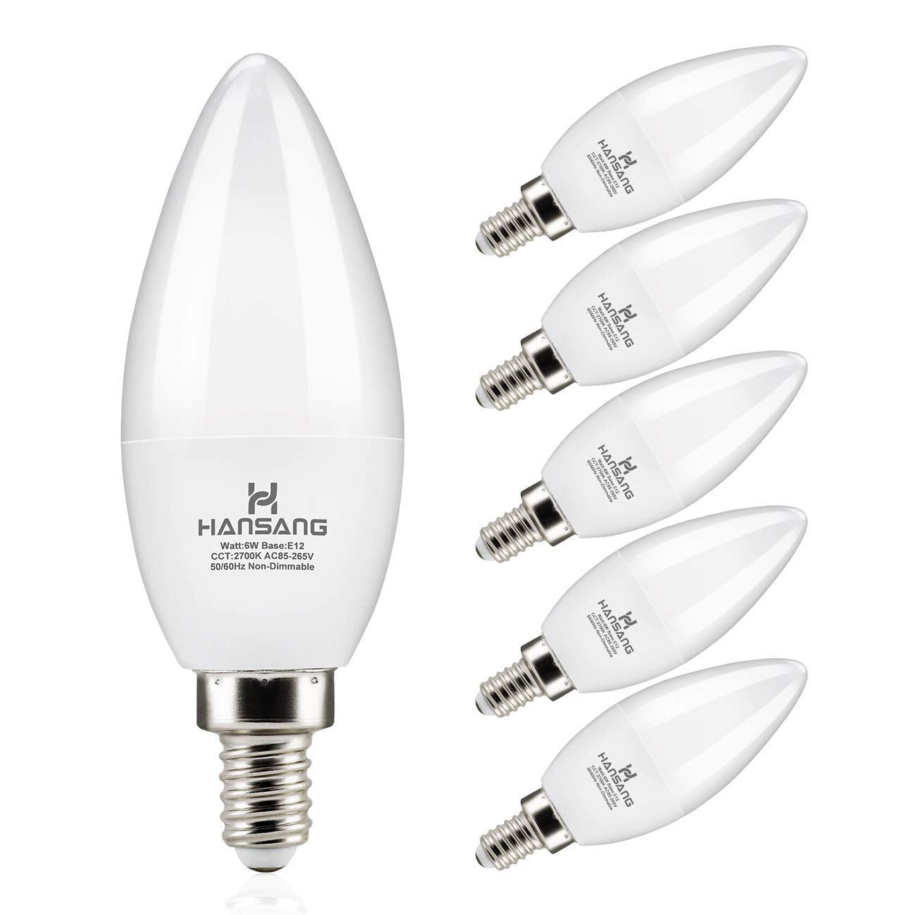 hansang LED Candelabra Bulbs 60W Equivalent 600LM E12 Base Warm White 2700K Pack of 6