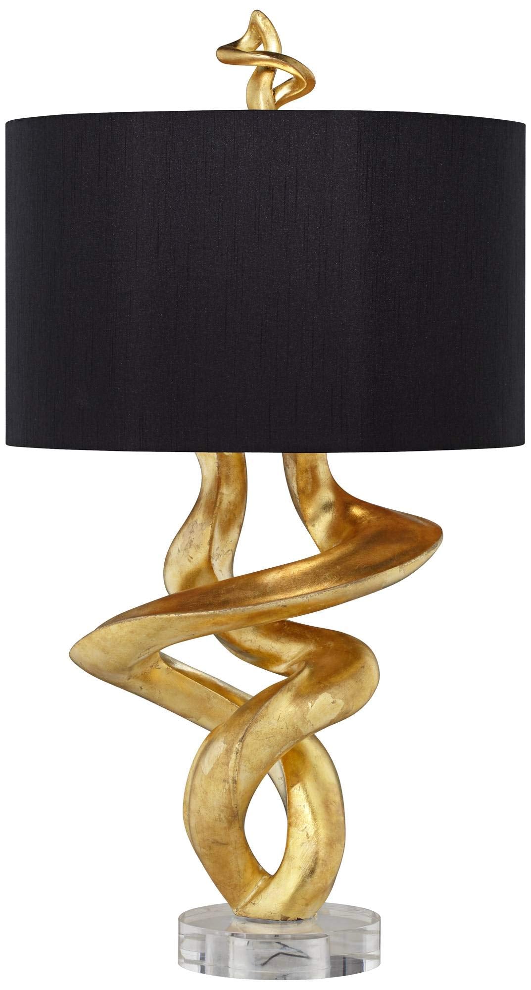 Kathy Ireland Impressions 33 Tall Sculpture Base Large Modern Elegant End Table Lamp Gold Leaf Finish Single Black Shade Living Room Bedroom Bedside Nightstand House Office Home Reading Kitchen