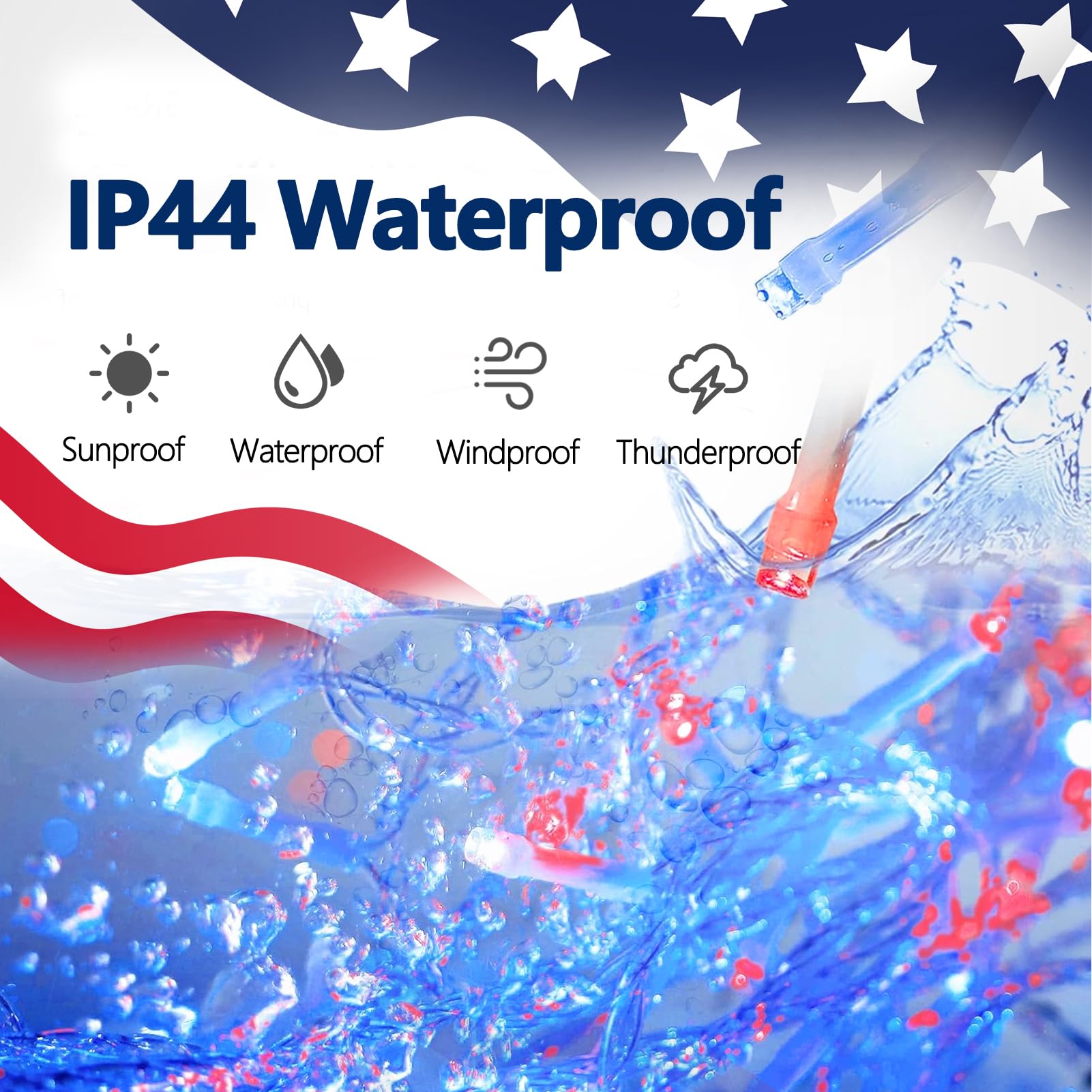 Illuminew 4Th Of July Decorations 300 Led Red White And Blue String Lights Plug-In, 8 Modes 108Ft Independence Day Fairy Lights