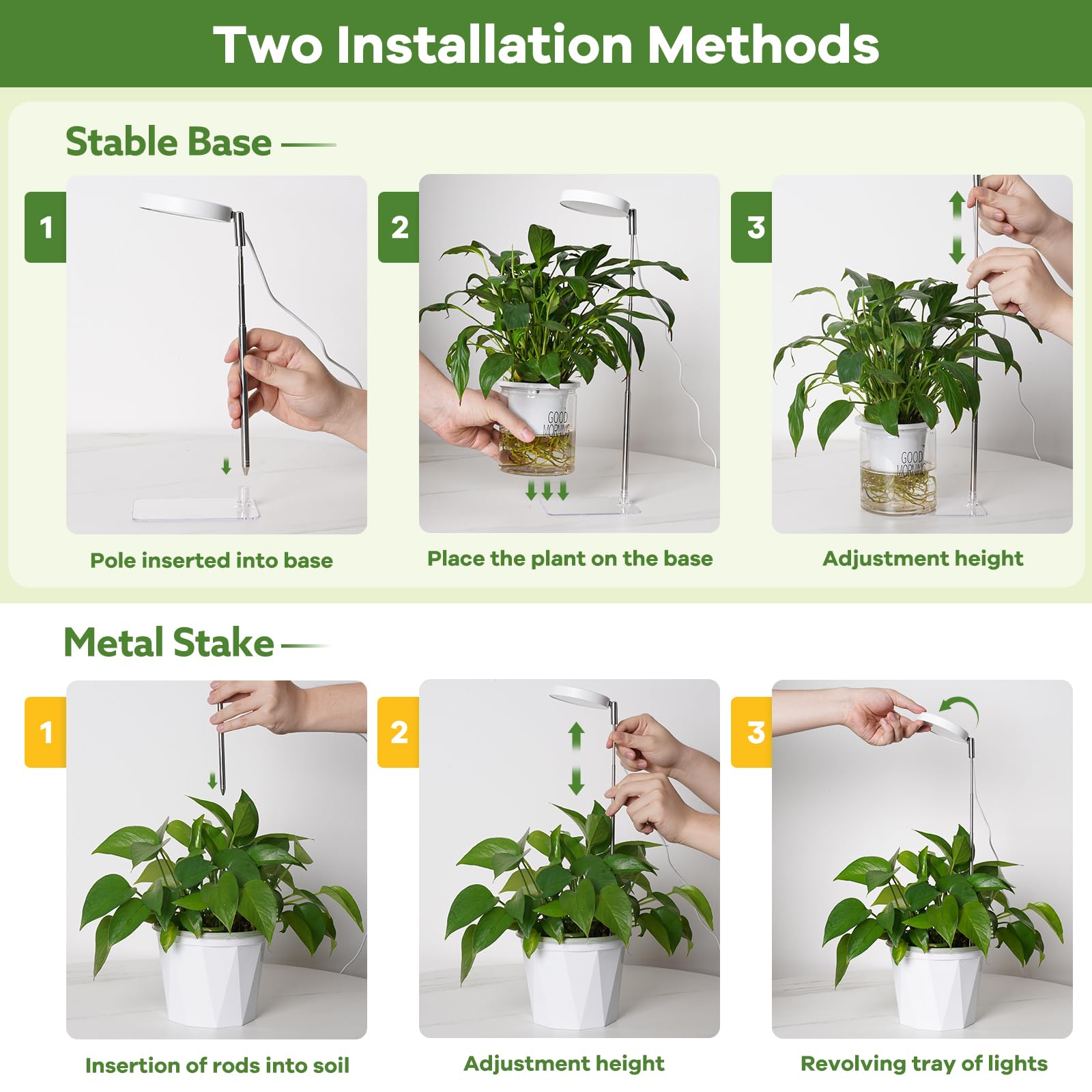 YUYMIKA Grow Lights for Indoor Plants, Full Spectrum, 48 LEDs, 3 Spectrums, 10 Brightness Levels, Adjustable 7in-26in, White, Model UK-208