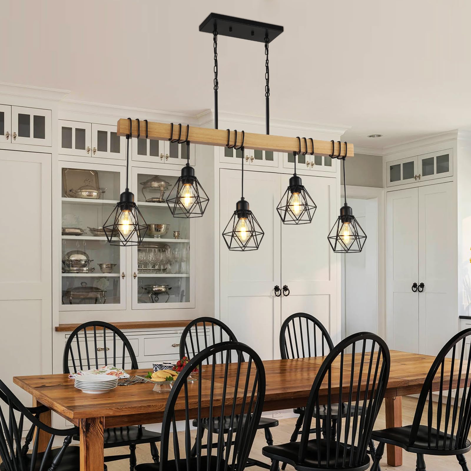 5-Light Kitchen Island Lighting,Modern Chandelier Over Table, Dining Room Light Fixture Hanging For Modern Farmhouse Linear Chan