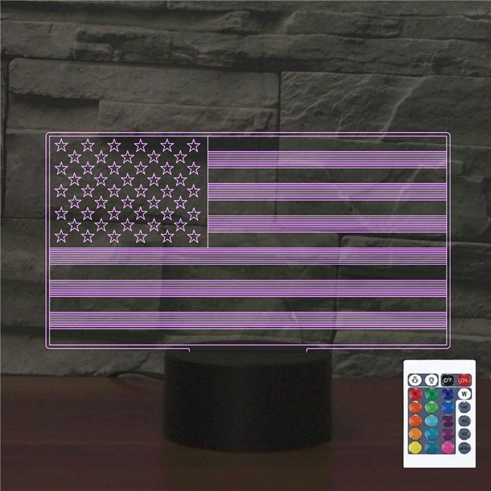 FLRXHK United States Flag 3D Illusion Night Light Touch Table Desk Lamp with Remote Control 16 Colors Optical USB LED Night Ligh