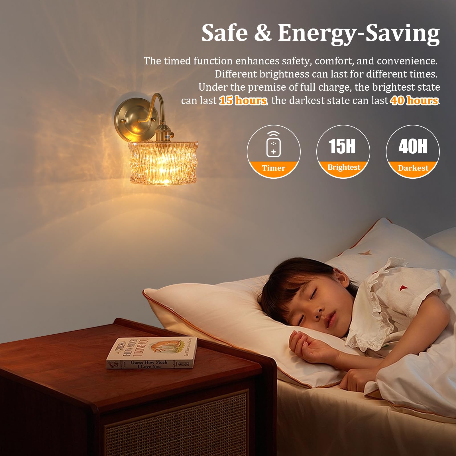 Shenmoyl Battery Operated Wall Sconce Set of 2, Vintage Amber Ripple Glass Shade, Wireless Indoor Lamp, Model 1-93753-wlamp