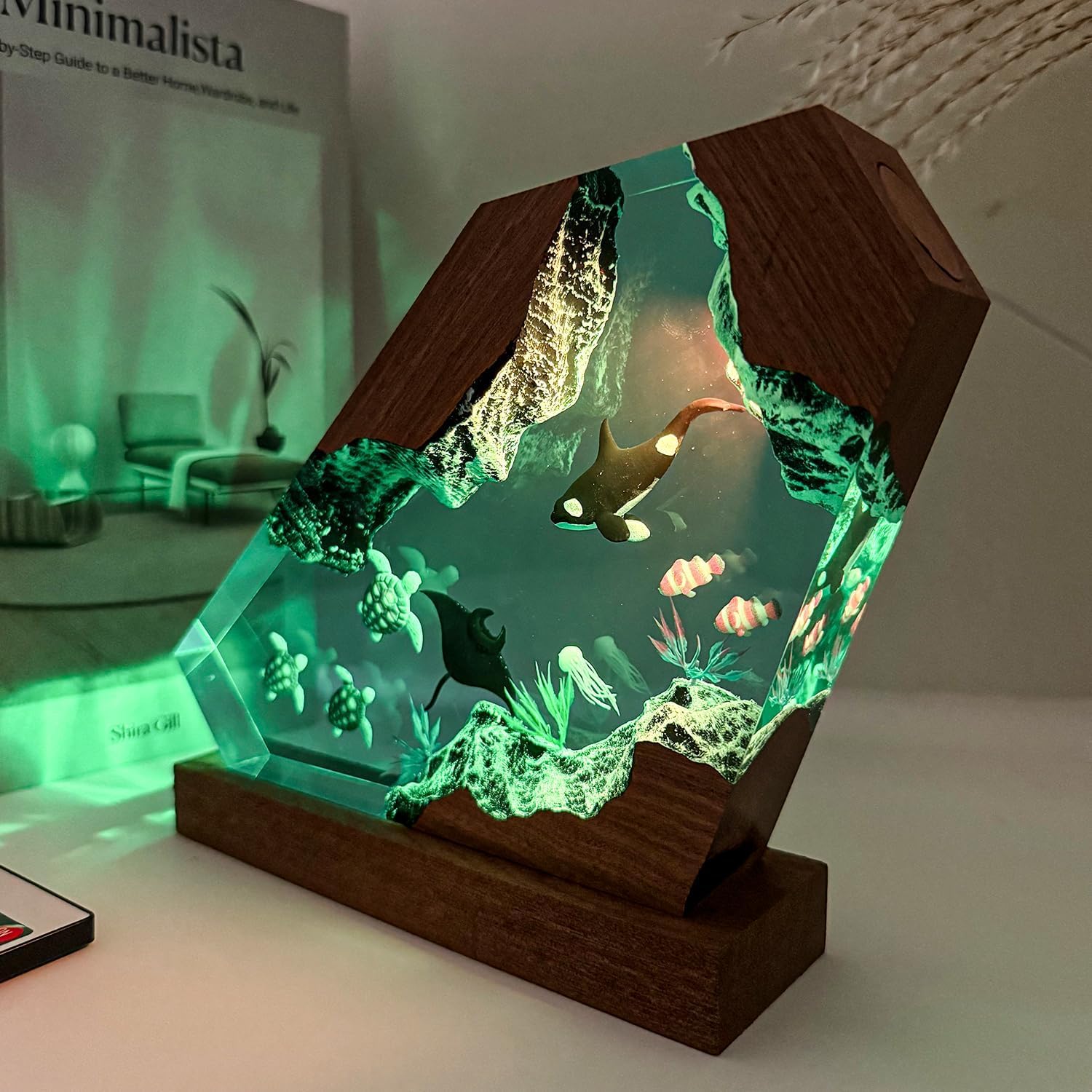 Orca Ocean Resin Lamp  Handmade Wooden Table Resin Night Light  Usb Port Art Ornaments For Home Office Decor  Scuba Diver Gifts For Birthday Holiday  Unique Thanksgiving Day And Christmas Gifts