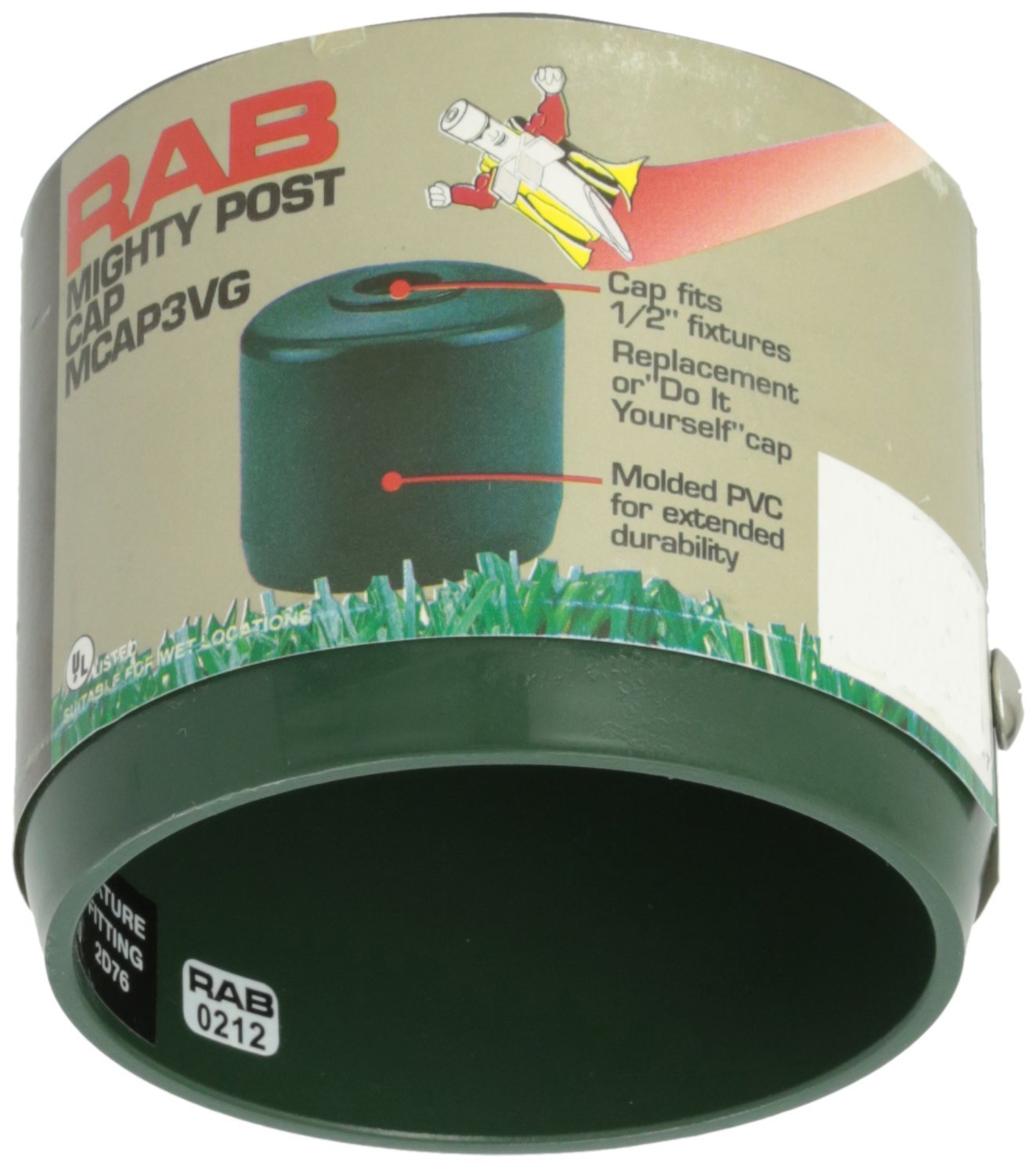 Rab Lighting Mcap3Vg Mighty Post Cap For 3'' Pipe, 2-7/8'' Od, Verde Green, Multicolor