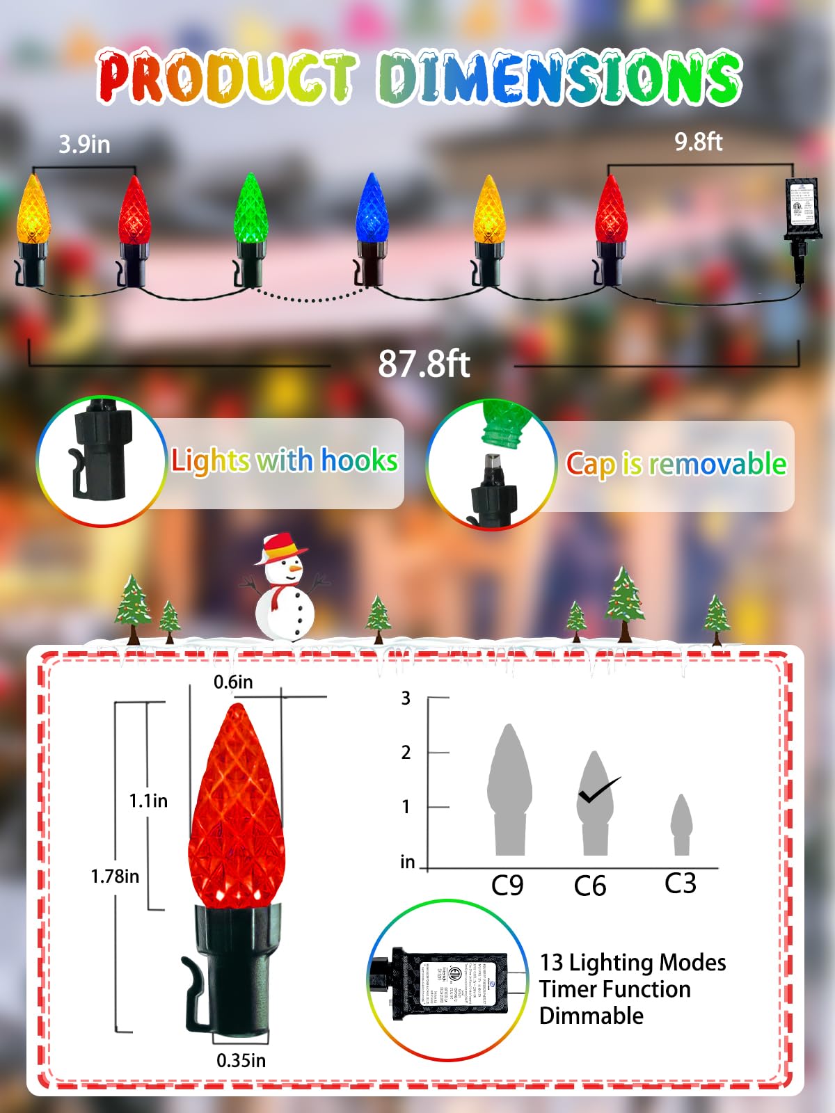 240 Led C6 Christmas Lights Outdoor  78Ft Super Long Christmas String Lights With 13 Modes & Timer  Waterproof Fairy Twinkle Light Plug In For Indoor Tree Garden Party Xmas Decorations (Multicolor)