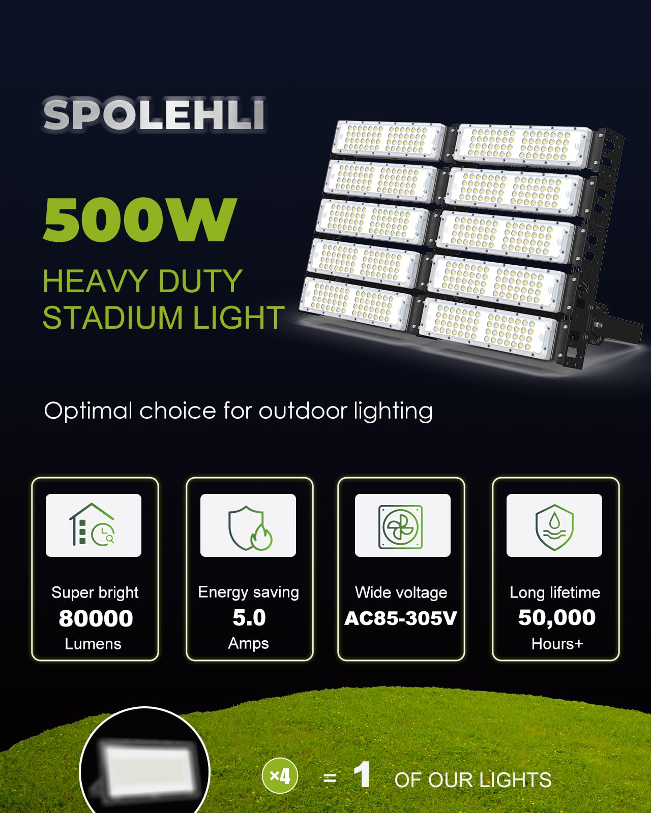 Spolehli 3000W Led Stadium Flood Lights 80000Lm Ip66 Waterproof 6500K Outdoor Lighting