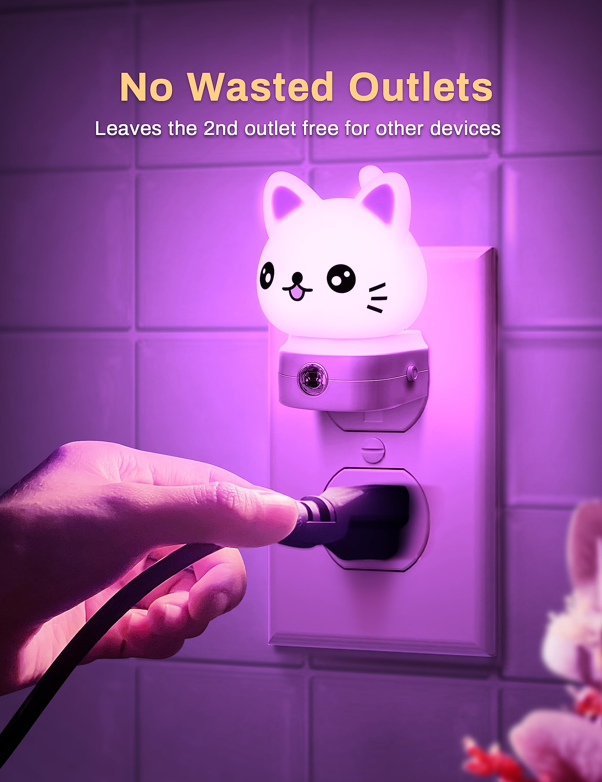DORESshop Cat Night Light Plug into Wall, 8-Color RGB LED, Dusk to Dawn Sensor, 1 Count, Plastic, Model CA-GY10109CAT