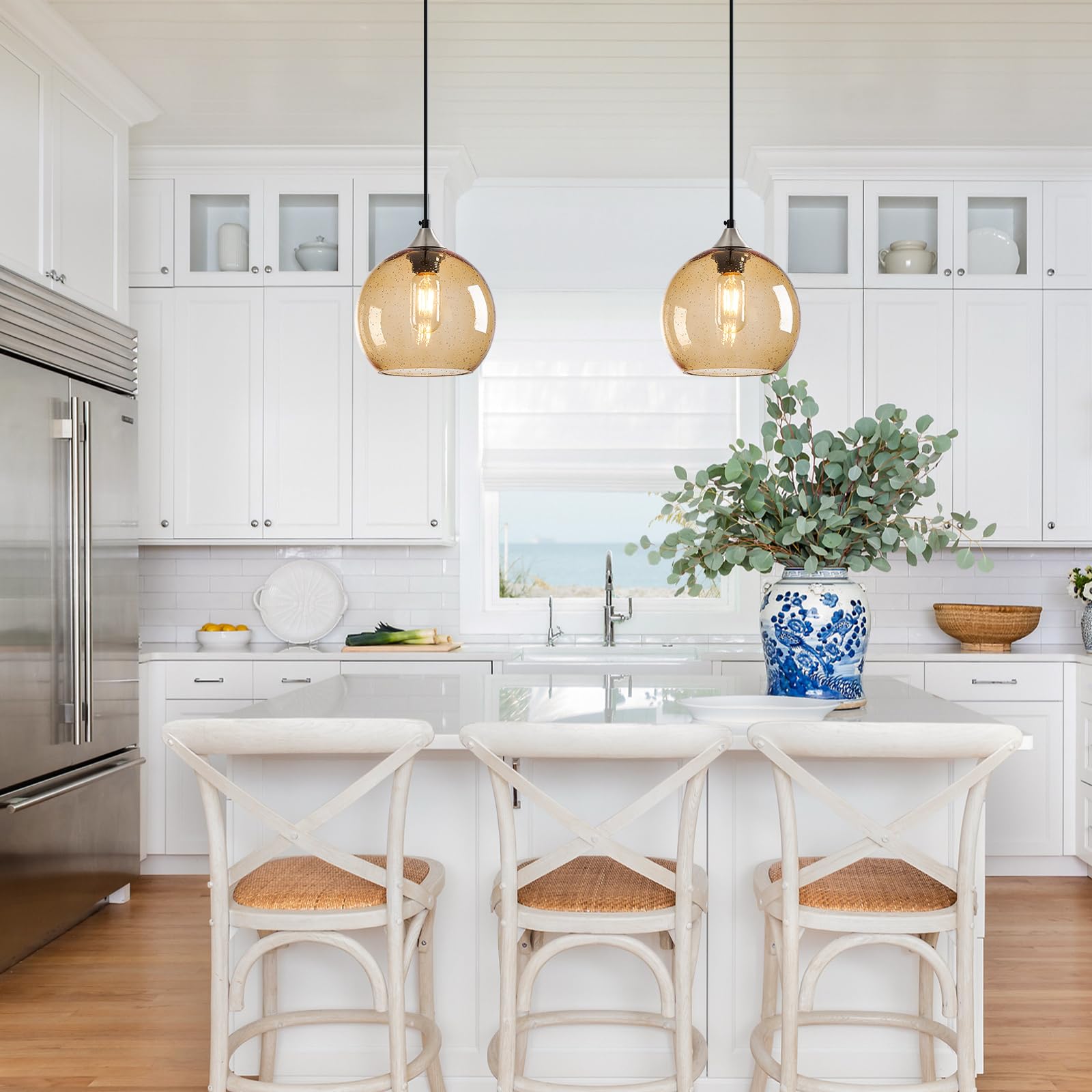 Lbsqj Light Brown Glass Pendant Lights Kitchen Island Lighting Globe Pendant Light Fixtures Modern Pendant Lighting For Bedroom Living Dining Room Light Fixture (7.87 In  2 Pack)