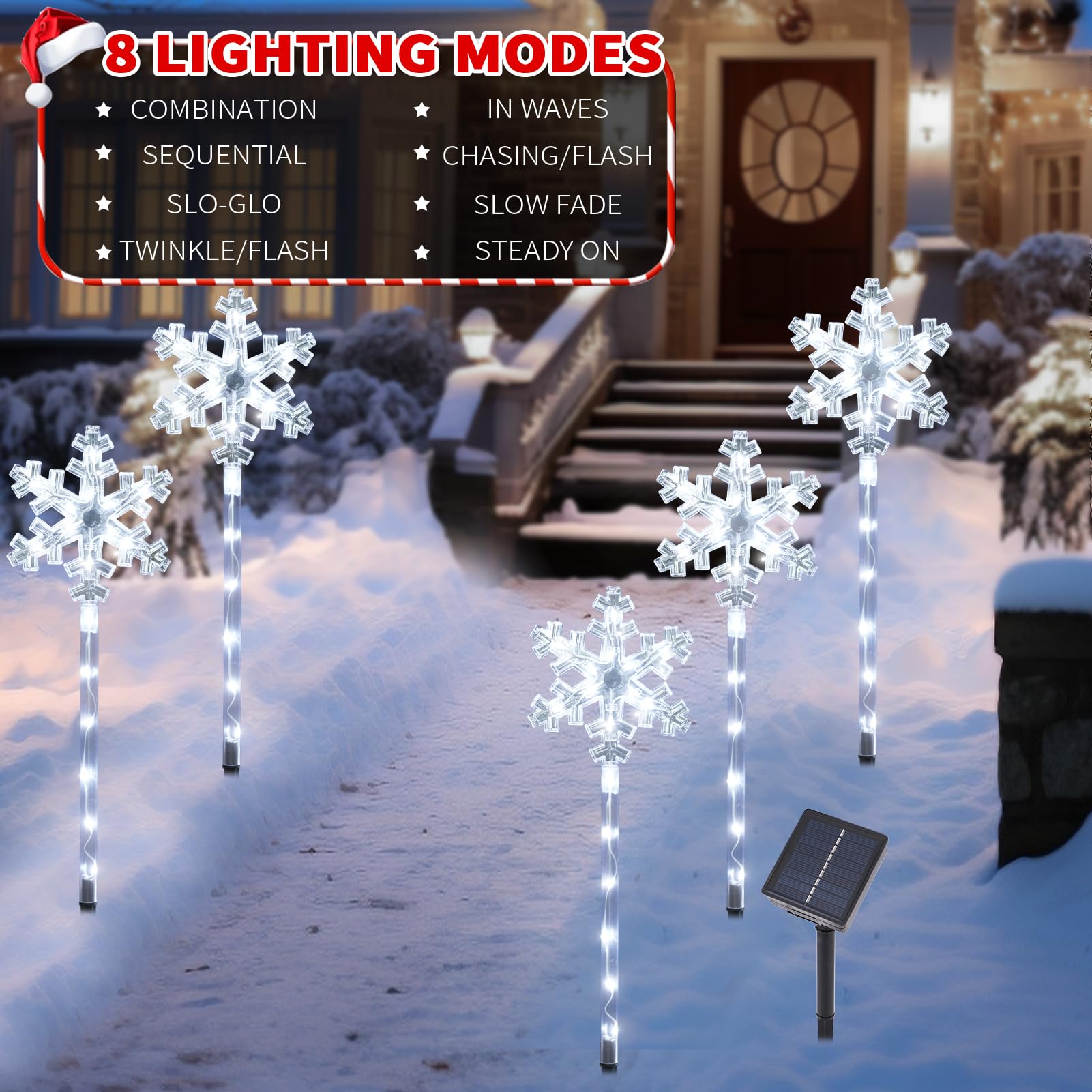 Solar Christmas Snowflake Pathway Lights, Set of 10 Outdoor Garden Lights Decorations,Waterproof Stake Decorative Light for Yard