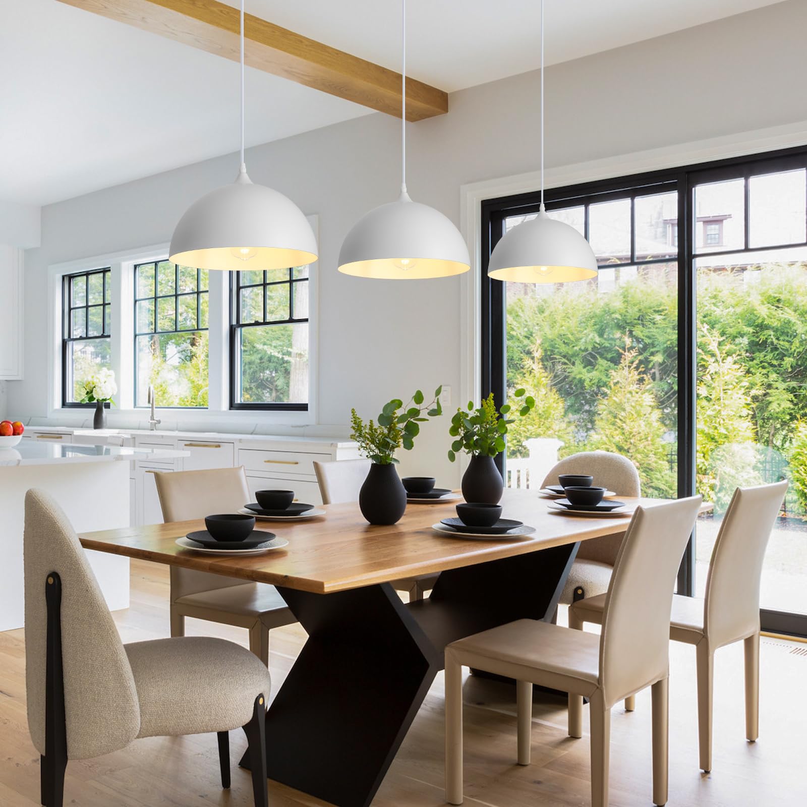 Pindodo White Pendant Light 3 Pack 11.8 Inch Industrial Pendant Lights Adjustable Height  Farmhouse Pendant Lighting For Kitchen Island For Dining Room  Bedroom  Barn