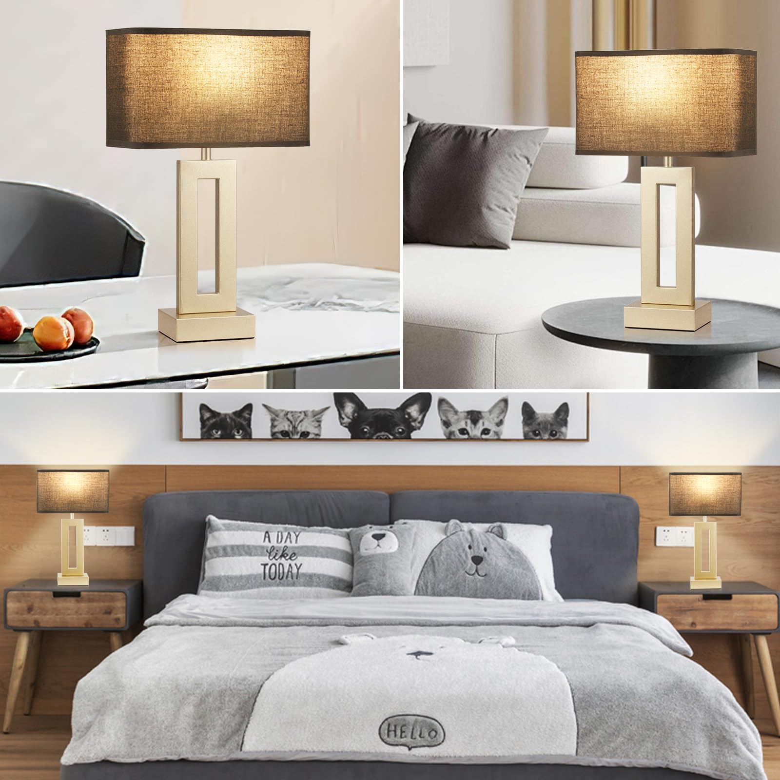 Bedroom Table Lamps Set Of 2 - Black Gold Touch Bedside Lamps With Usb C+A, 3 Way Dimmable Gold Lamp For Nightstand, Modern Nigh