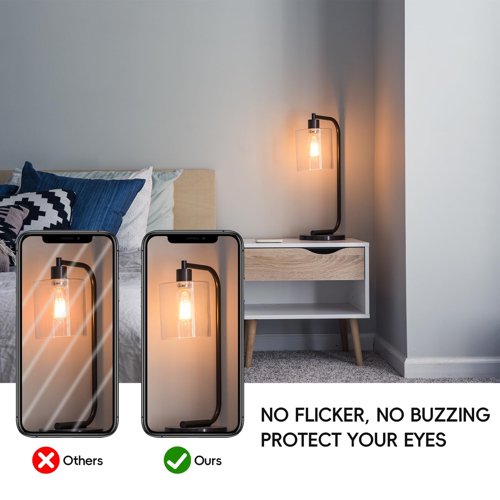 Jensense Edison LED Light Bulbs 8W Dimmable 2700K Warm White E26 60W Equivalent Clear Glass 24 Pack CRI 90 Model ETL-LBCST