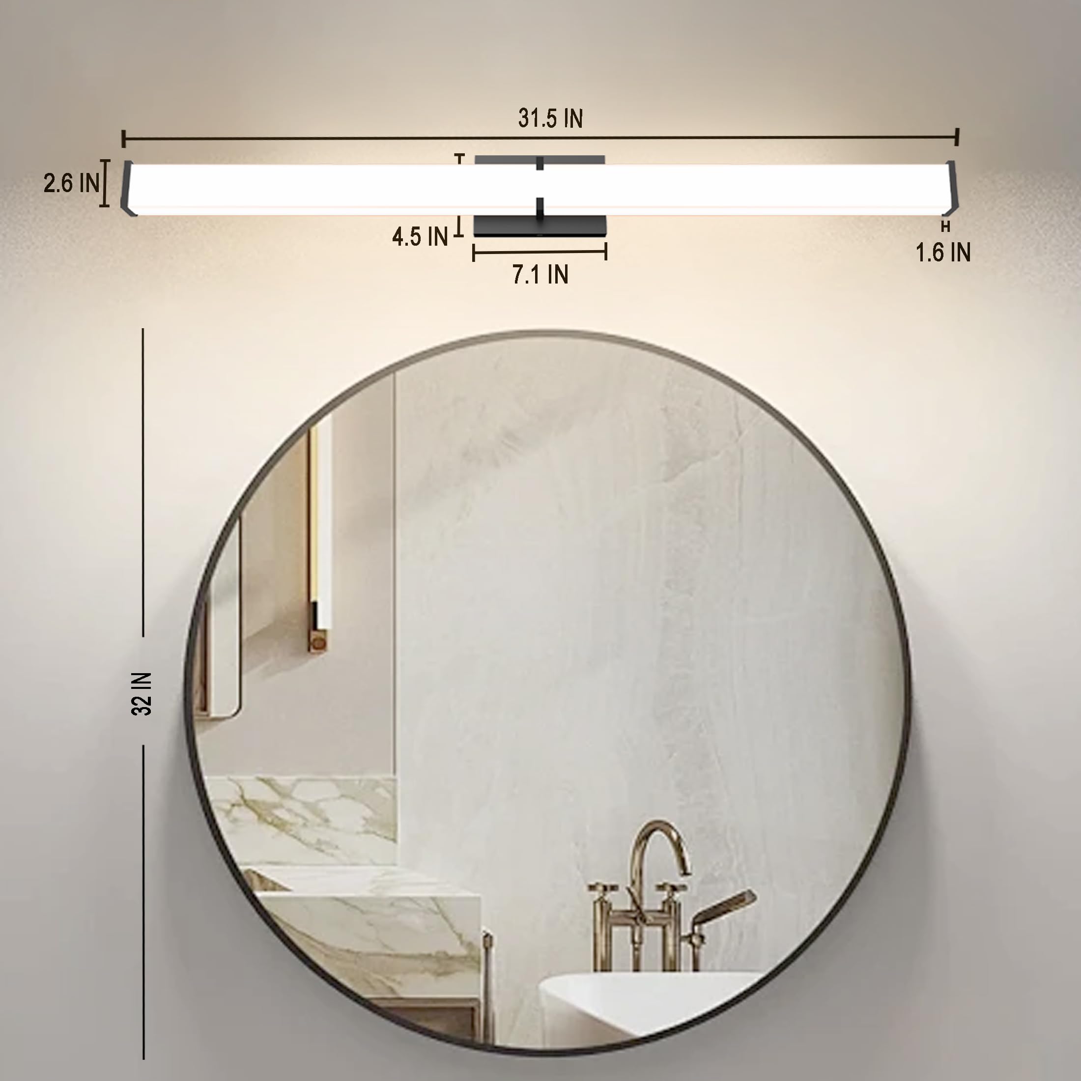 NOVELUX LED Vanity Light Fixture, 31.5 Inch, Dimmable, 5CCT, Black Metal, ETL Listed, Clear Shade