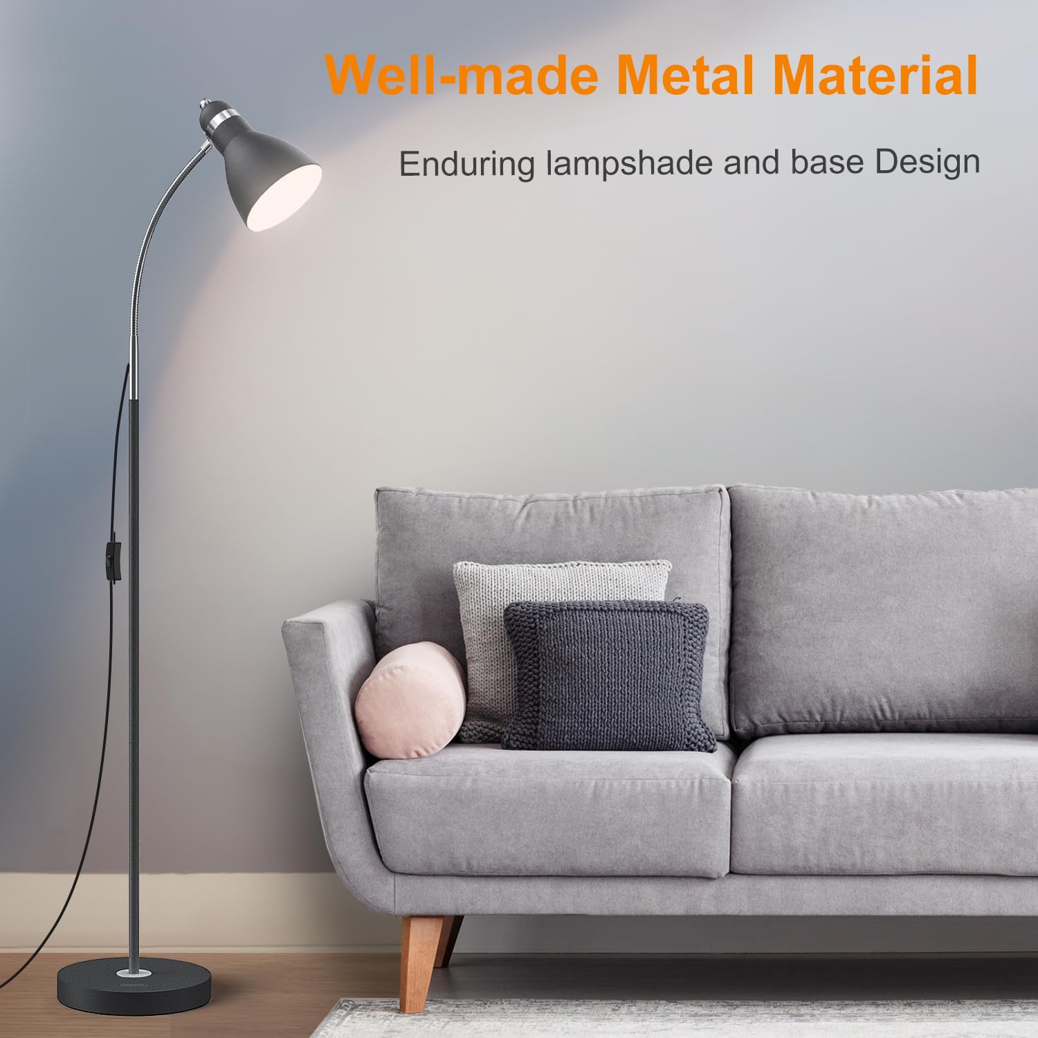 LEPOWER Floor Lamp, Metal Standing Lamp, Adjustable Gooseneck, Heavy Base, Black, Model UF2012