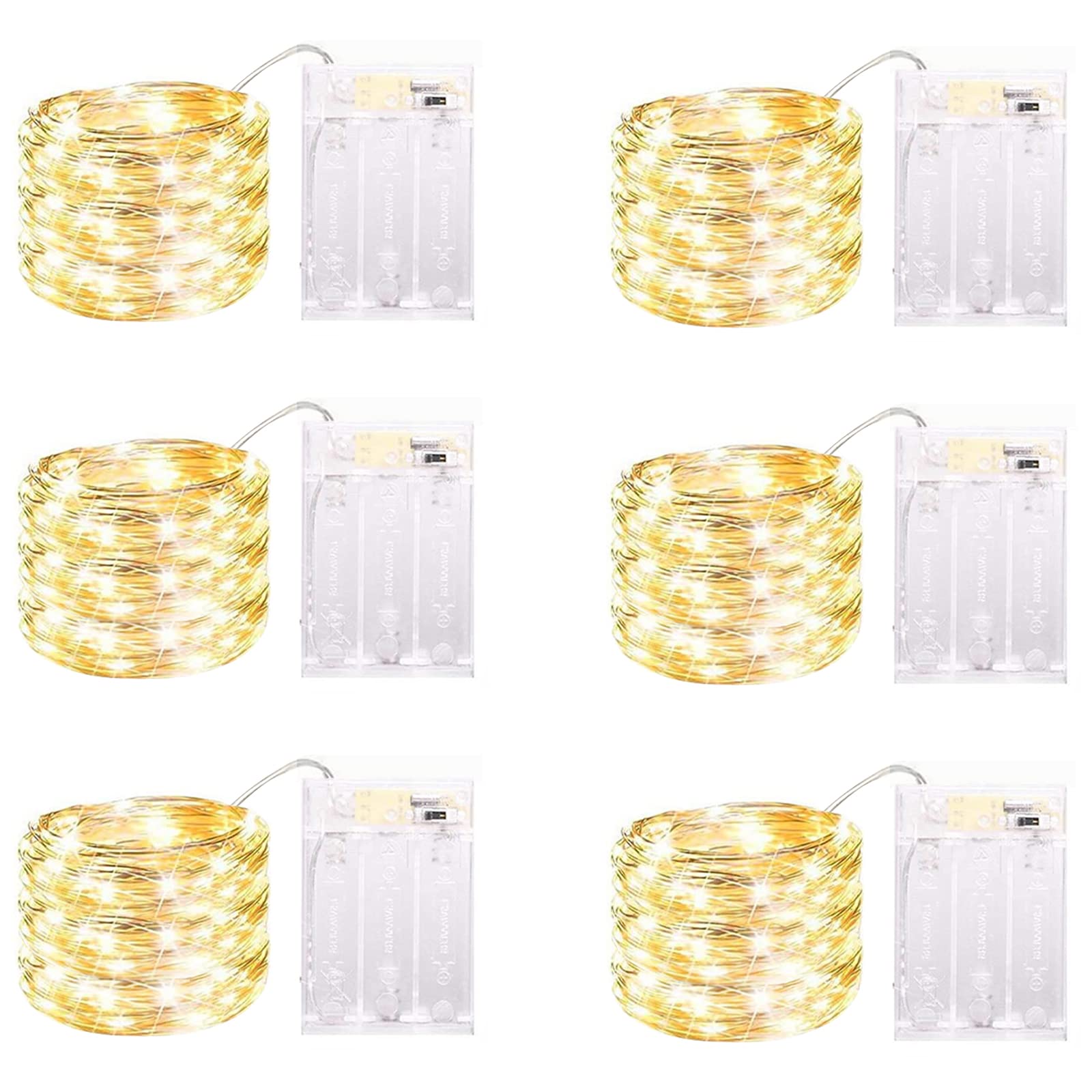 6 Pack LED Fairy Lights Battery Operated with Timer, 13FT 40LED Waterproof Firefly Lights Silver Wire Mini Twinkle String Lights for Wedding Christmas Birthday Party Mason jar Decorations, Warm White