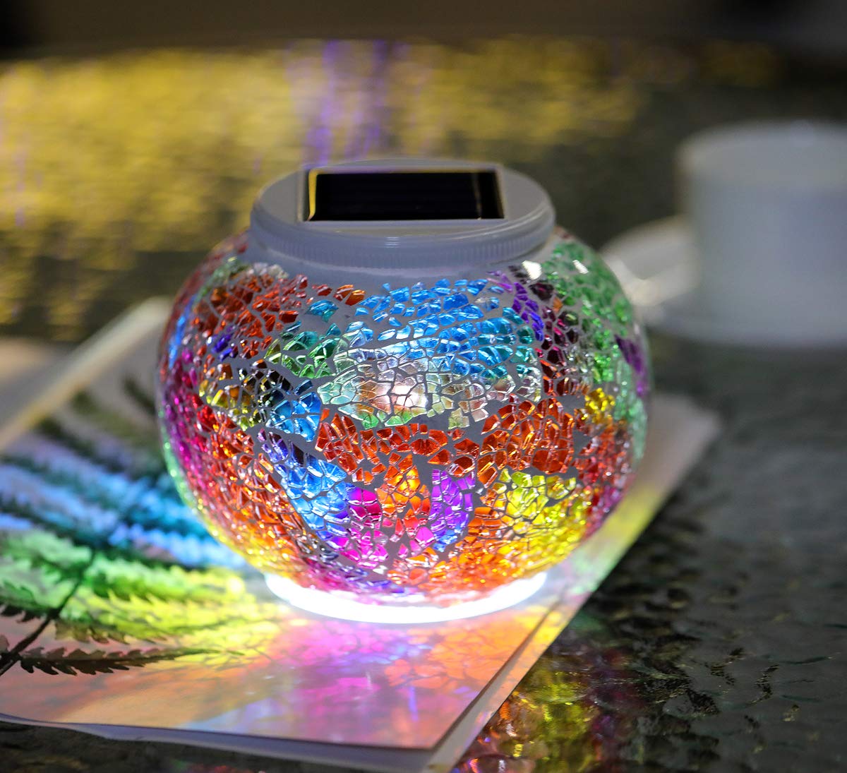 Wsgift Color Changing Solar Powered Glass Mosaic Ball Lights - Outdoor Waterproof Table Lamps