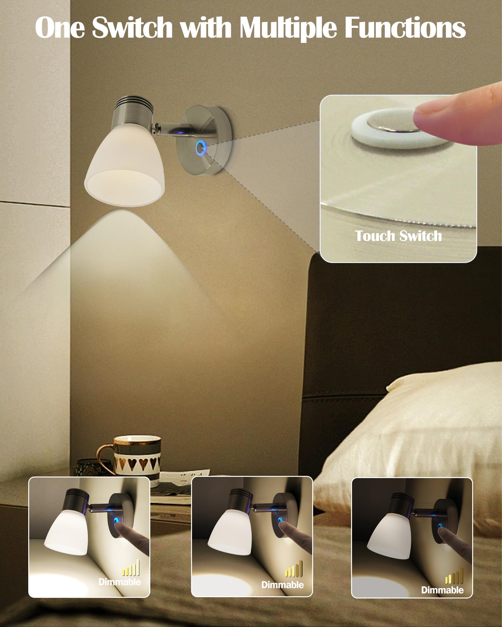 THALASSA LED 12V Reading Lamp - Dimmable Wall Sconce, Warm White, Brushed Aluminum, Model L0262BM for Boats, Caravans, and Campers