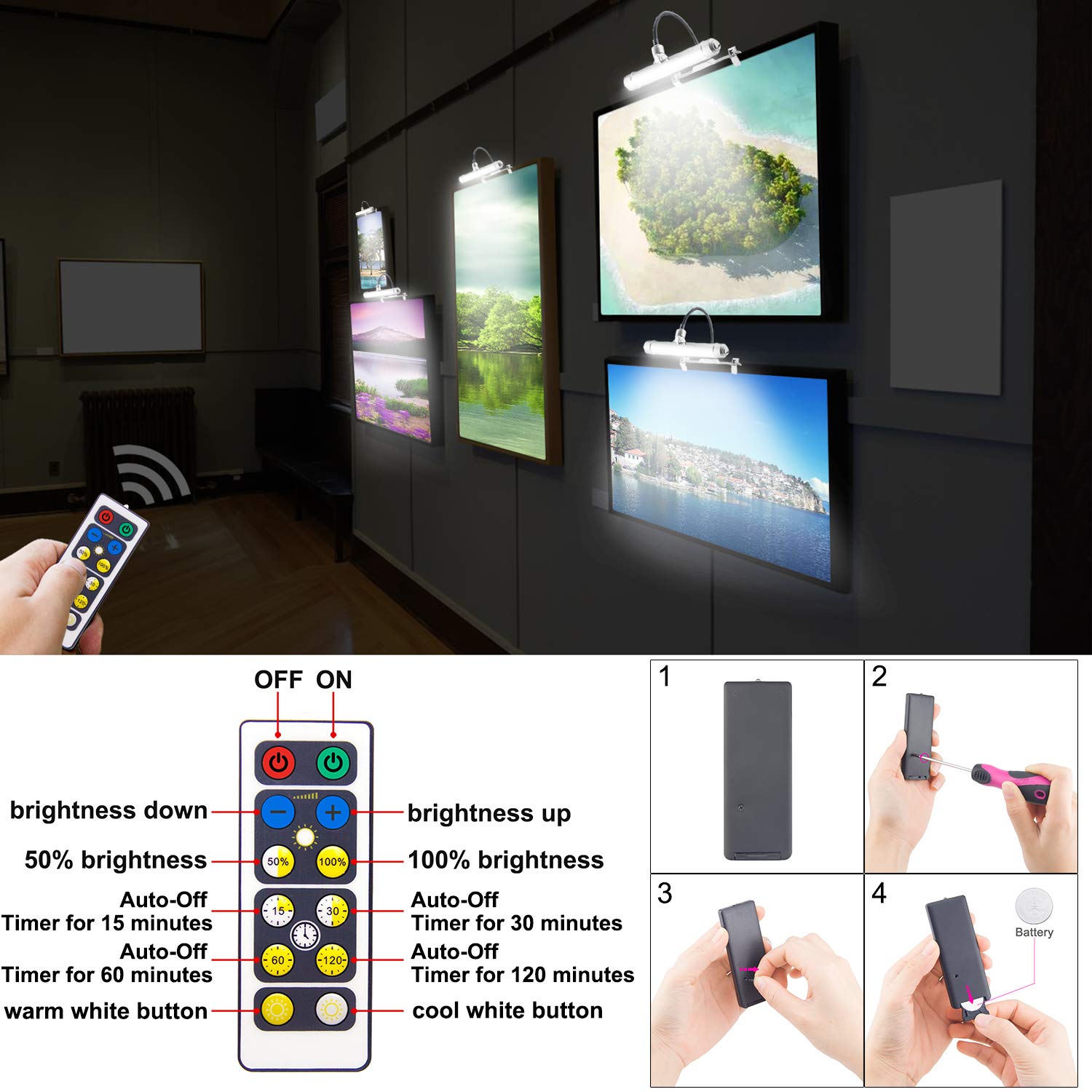 Hongut Rechargeable Picture Light With Remote, 28 Leds, 360° Flexible Neck, Clip-On Design, Silver