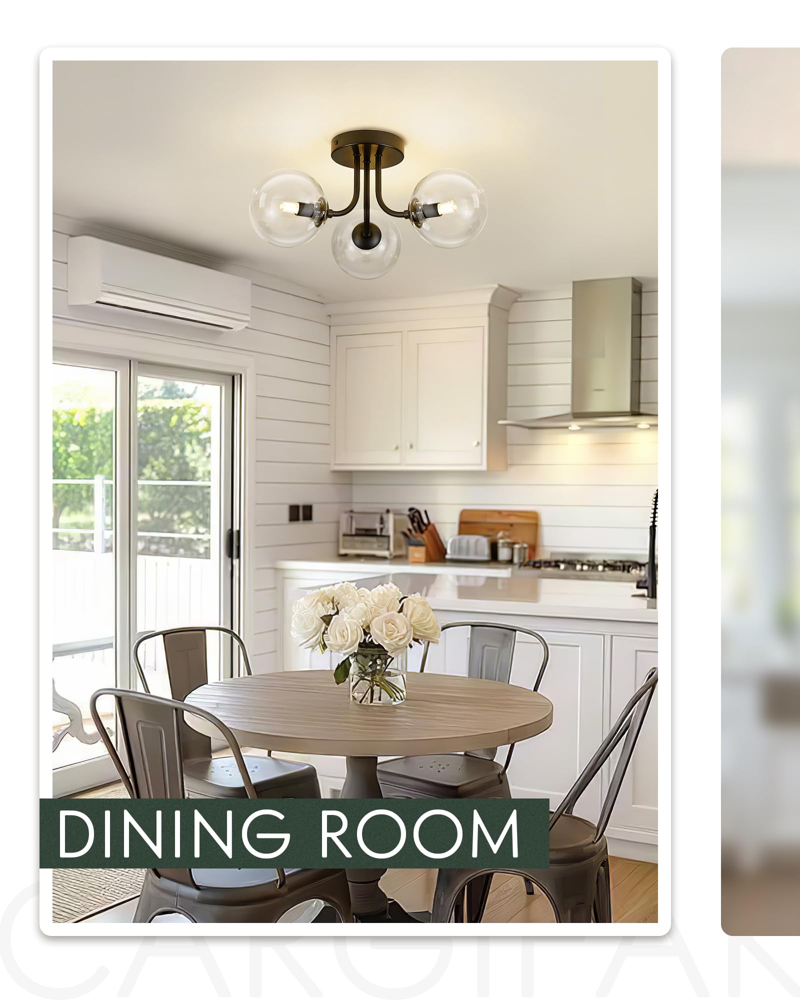 Cargifak 3-Light Flush Mount Ceiling Light, Black & Clear Glass, Modern Farmhouse Design, Model CKCL4845-3W-CLBK